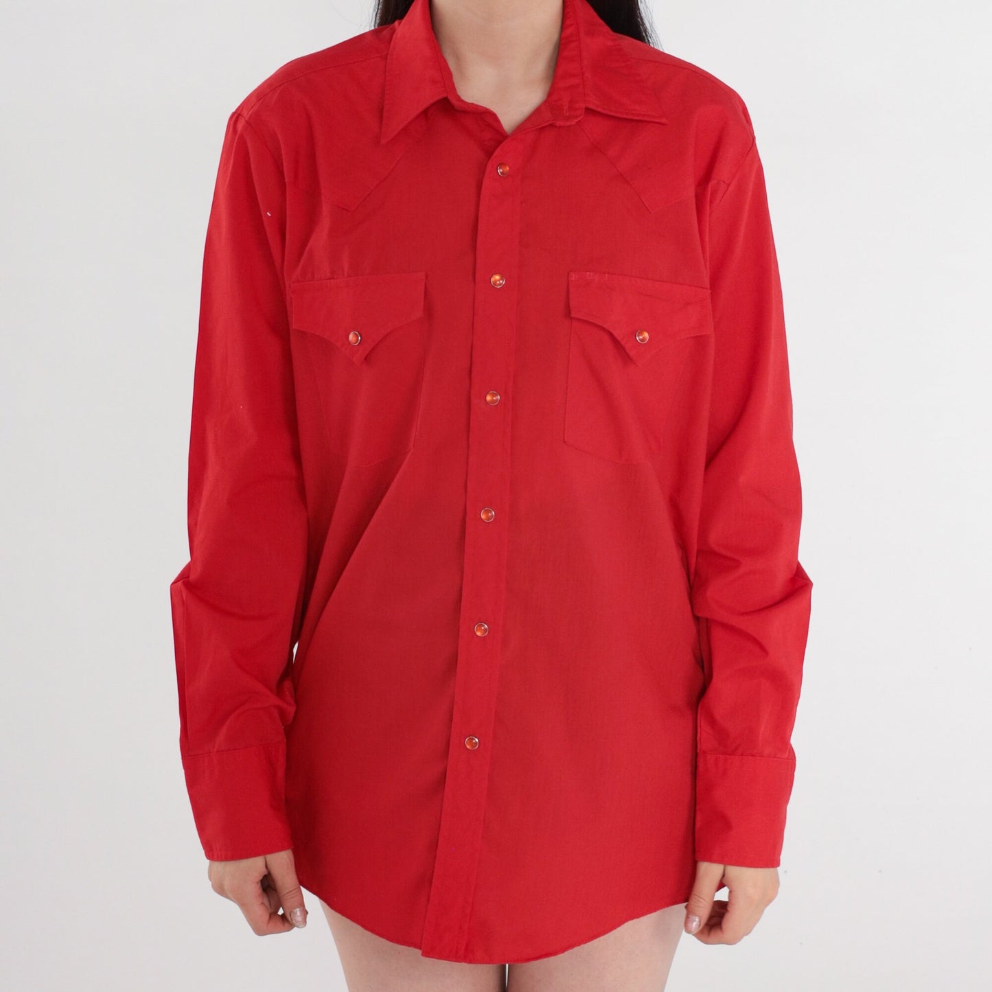 80s Ely Cattleman Western Pearl Snap Shirt Red Long Sleeve Men's Medium
