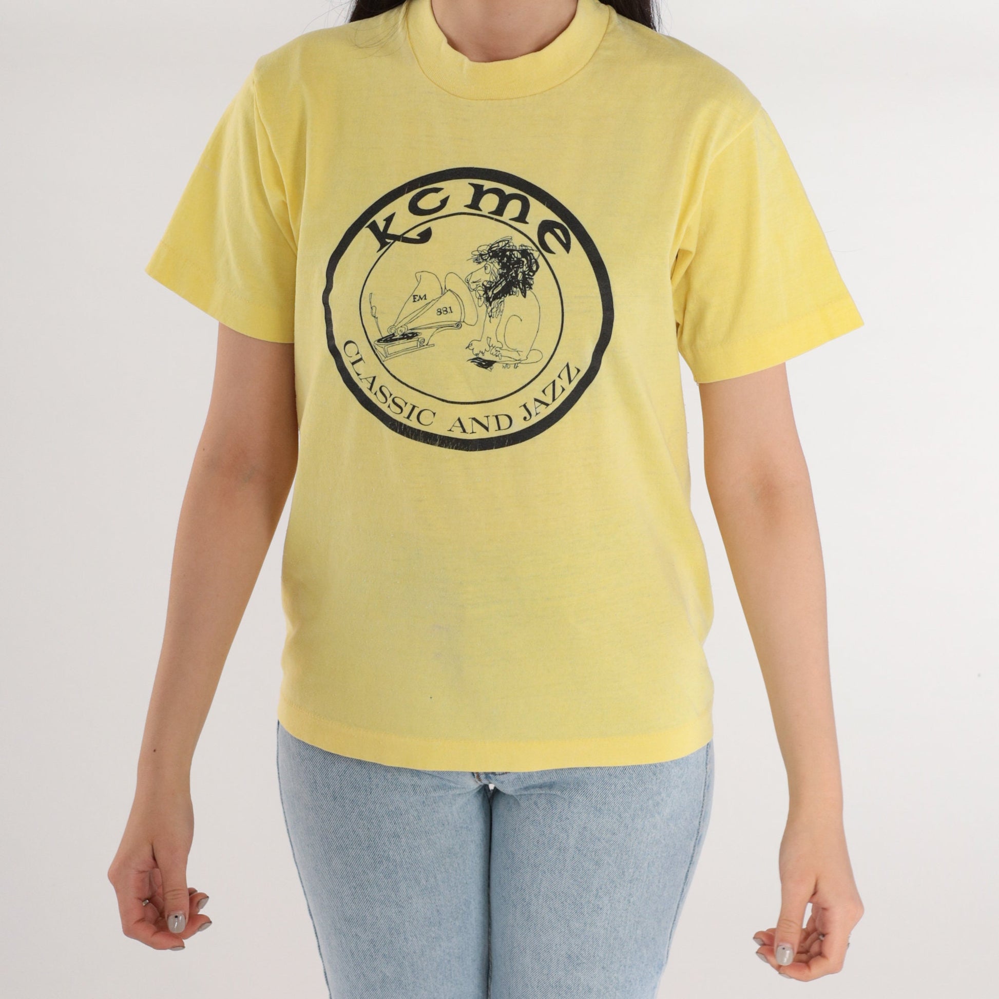 90s KCME 88.1 Radio Station Yellow Graphic T-Shirt Single Stitch Medium M