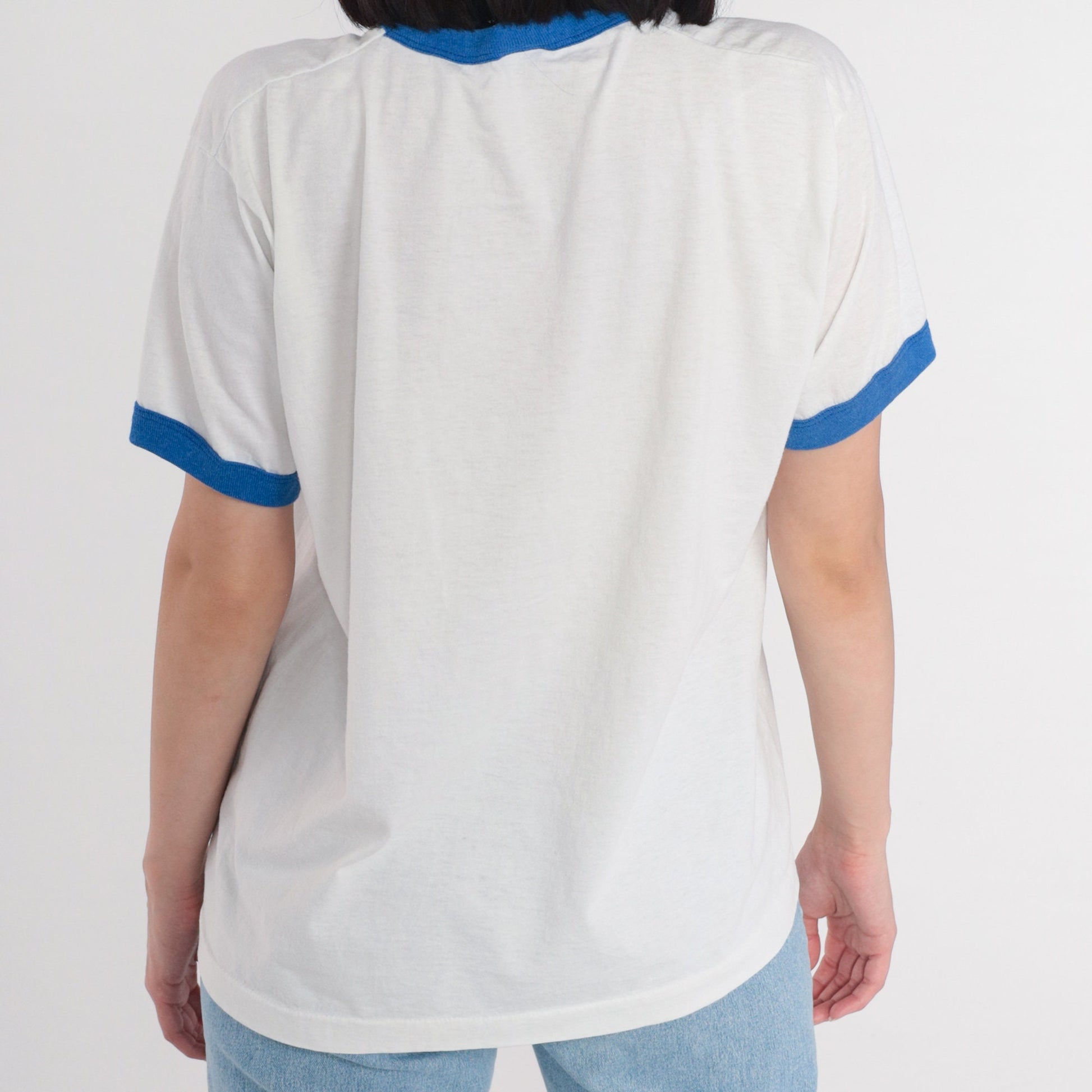 90s Screen Stars UAB Volleyball Ringer Tee White Blue Trim Extra Large XL