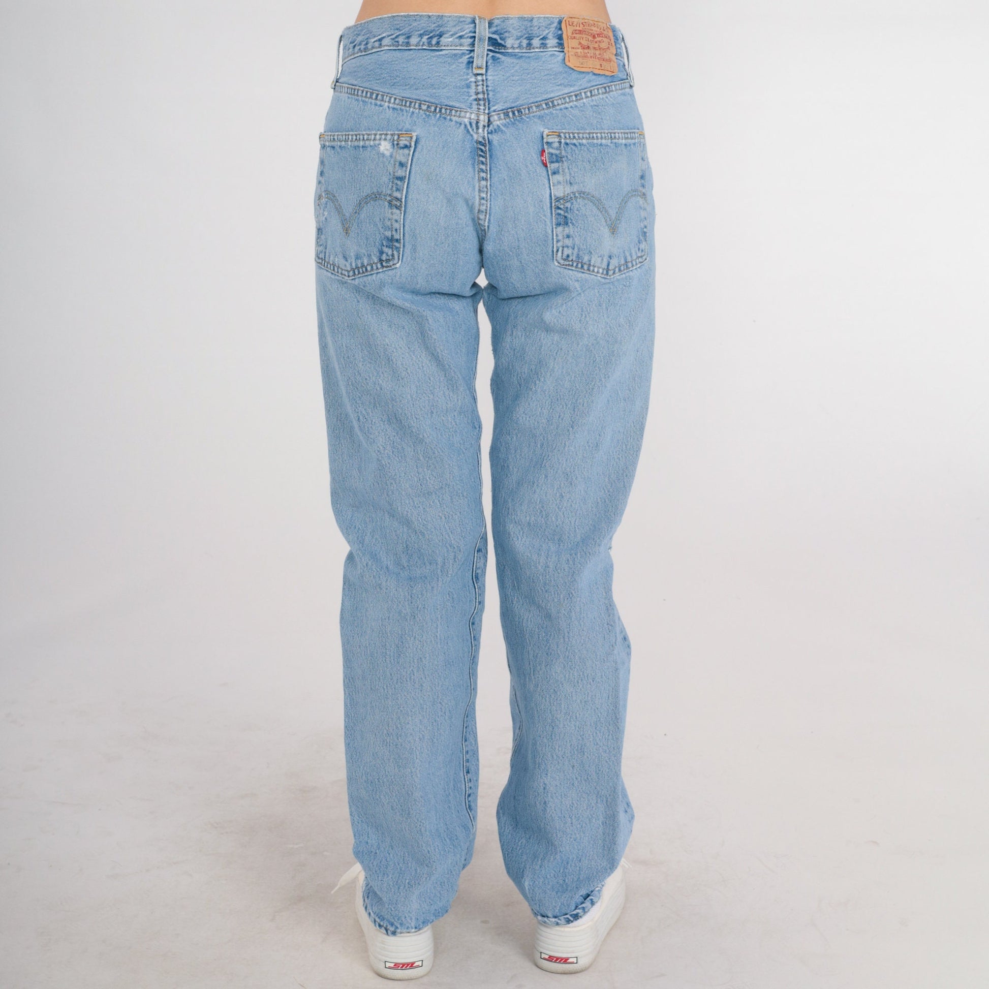 00s Levi's 501 Straight Leg Jeans Blue Denim Ripped Knees 32x34