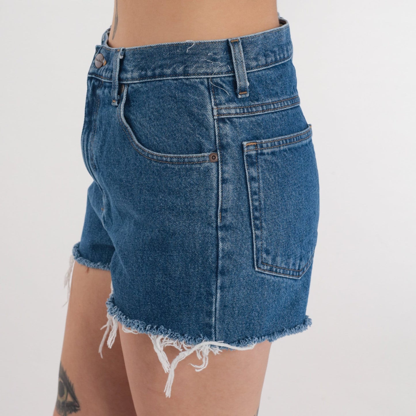 Y2K L.L.Bean Dark Wash Denim Cutoff Shorts High Rise Frayed Blue Medium