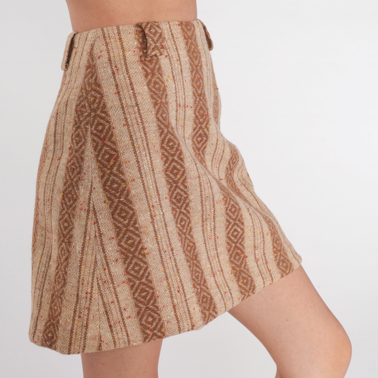 70s Brown Striped Mini Skirt High Waisted Knit Extra Small