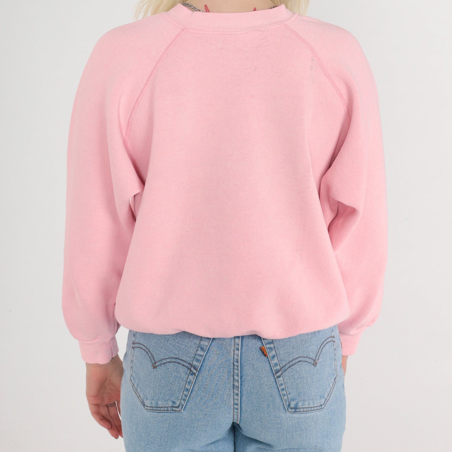 80s Quilted Floral Mandala Sweatshirt Baby Pink Raglan Crewneck Large
