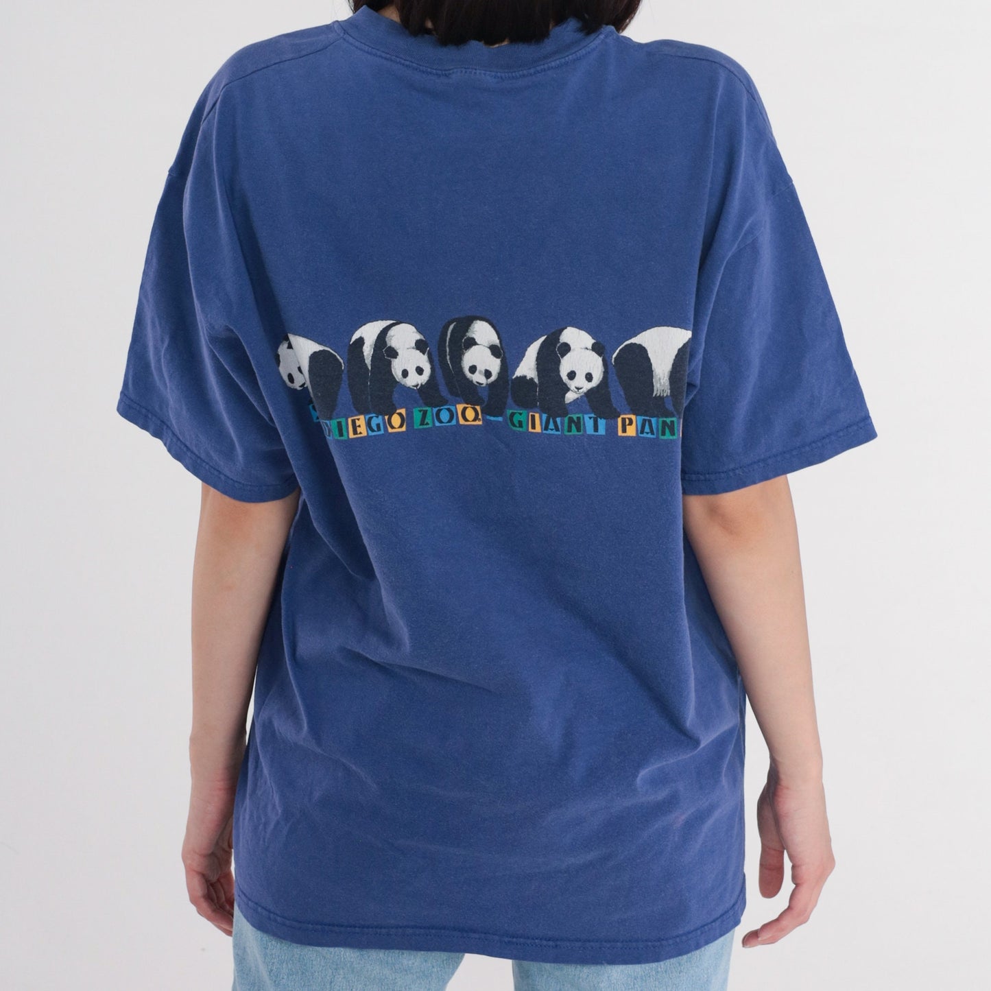 90s San Diego Zoo Giant Panda Graphic T-Shirt Blue Front Back Print Extra Large