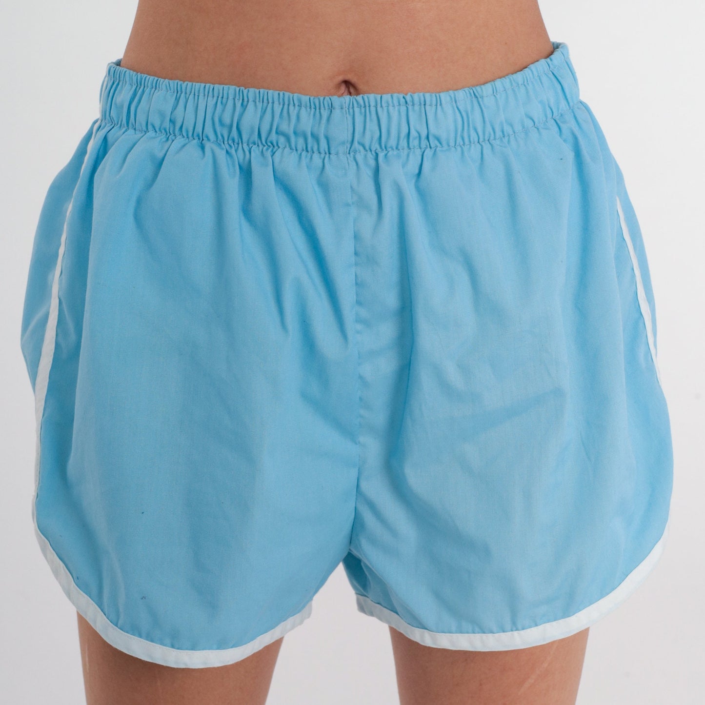 80s Blue Ringer Swim Shorts Elastic Waist Dolphin Trunks Small Medium
