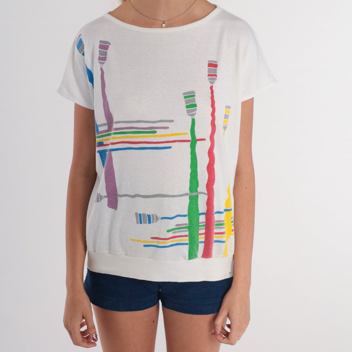 80s Paint Tube Graphic T-Shirt White Banded Hem Artist Tee Medium