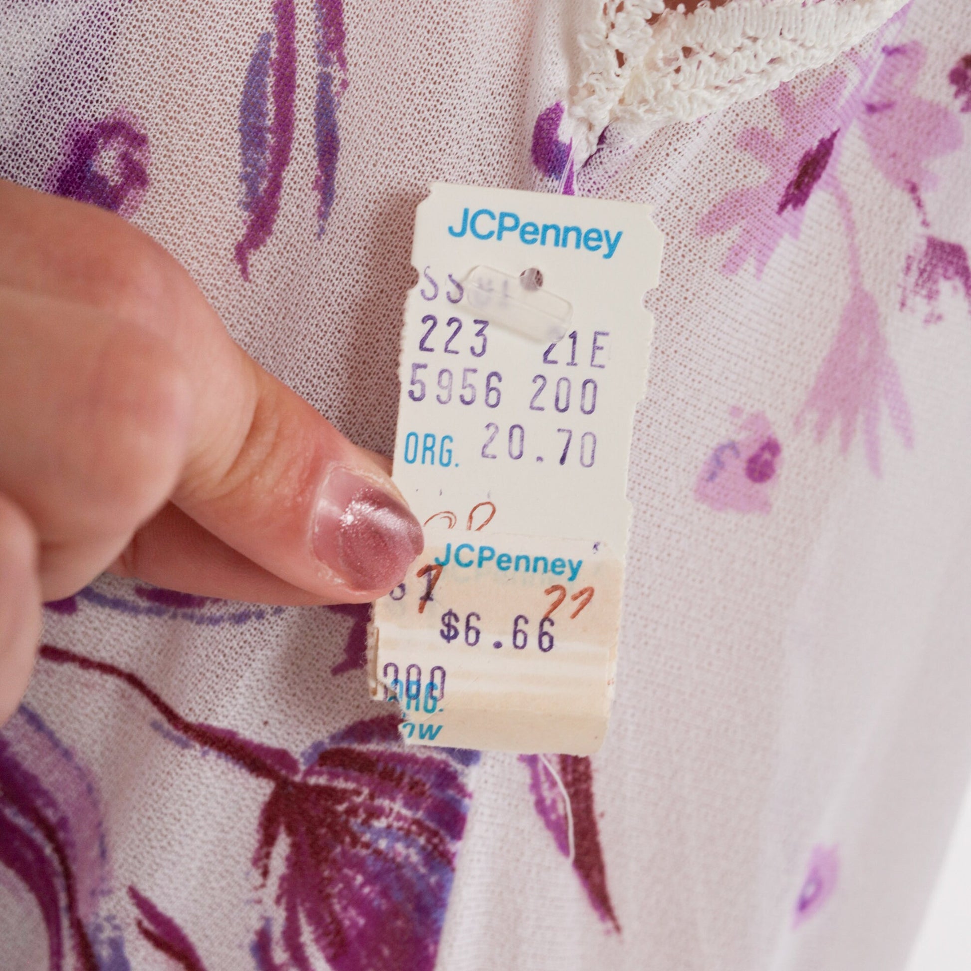 80s White Purple Tulip Floral Mini Dress Lace Trim V Neck High Waisted Extra Small