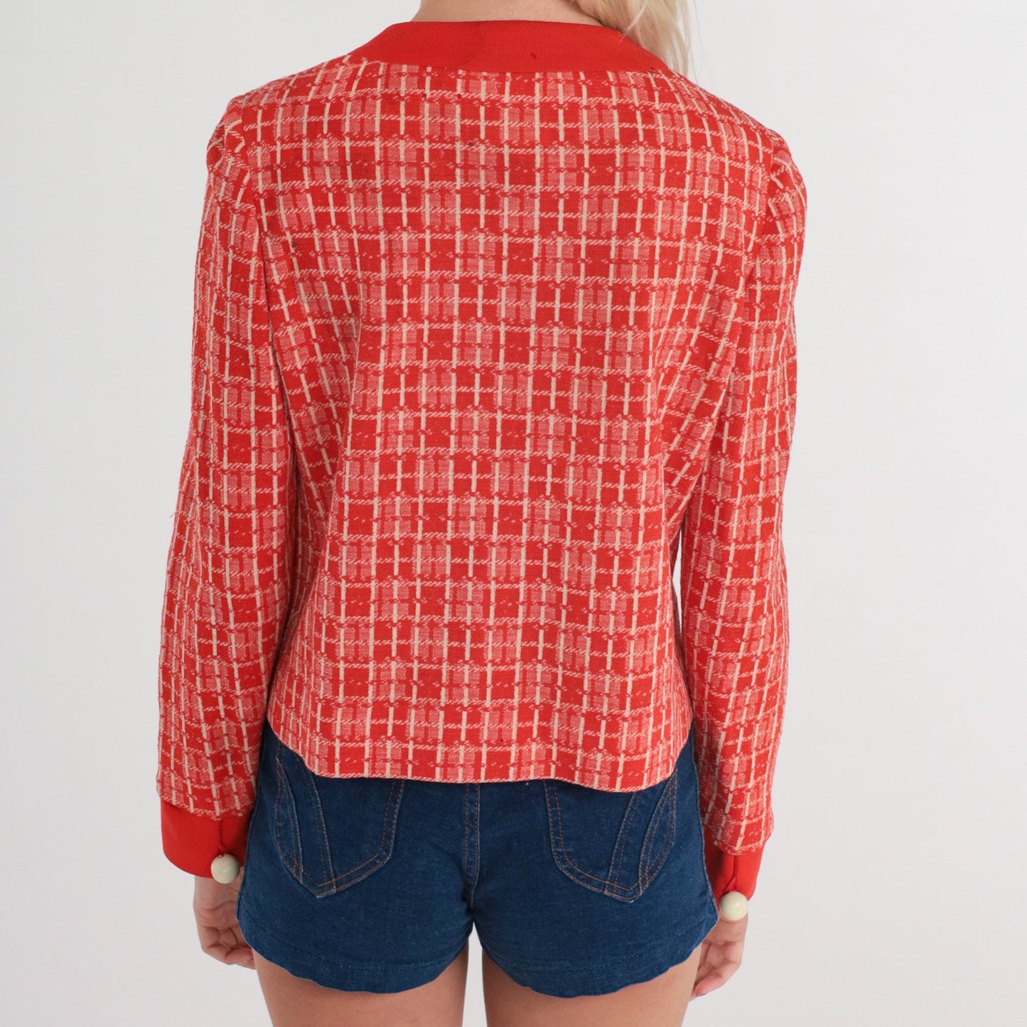 60s Pierre Delaneau Red Checkered Wool Blazer Button-Up Jacket Extra Small