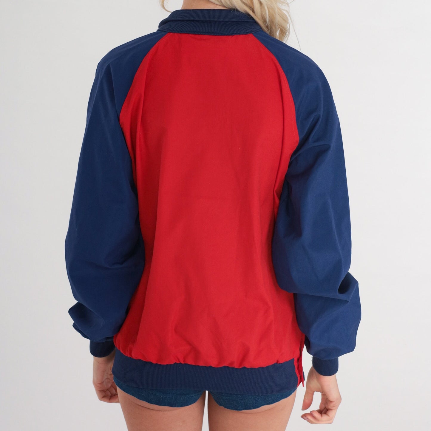 80s Compass Point Color Block Windbreaker Red Blue Quarter Zip Raglan Extra Small