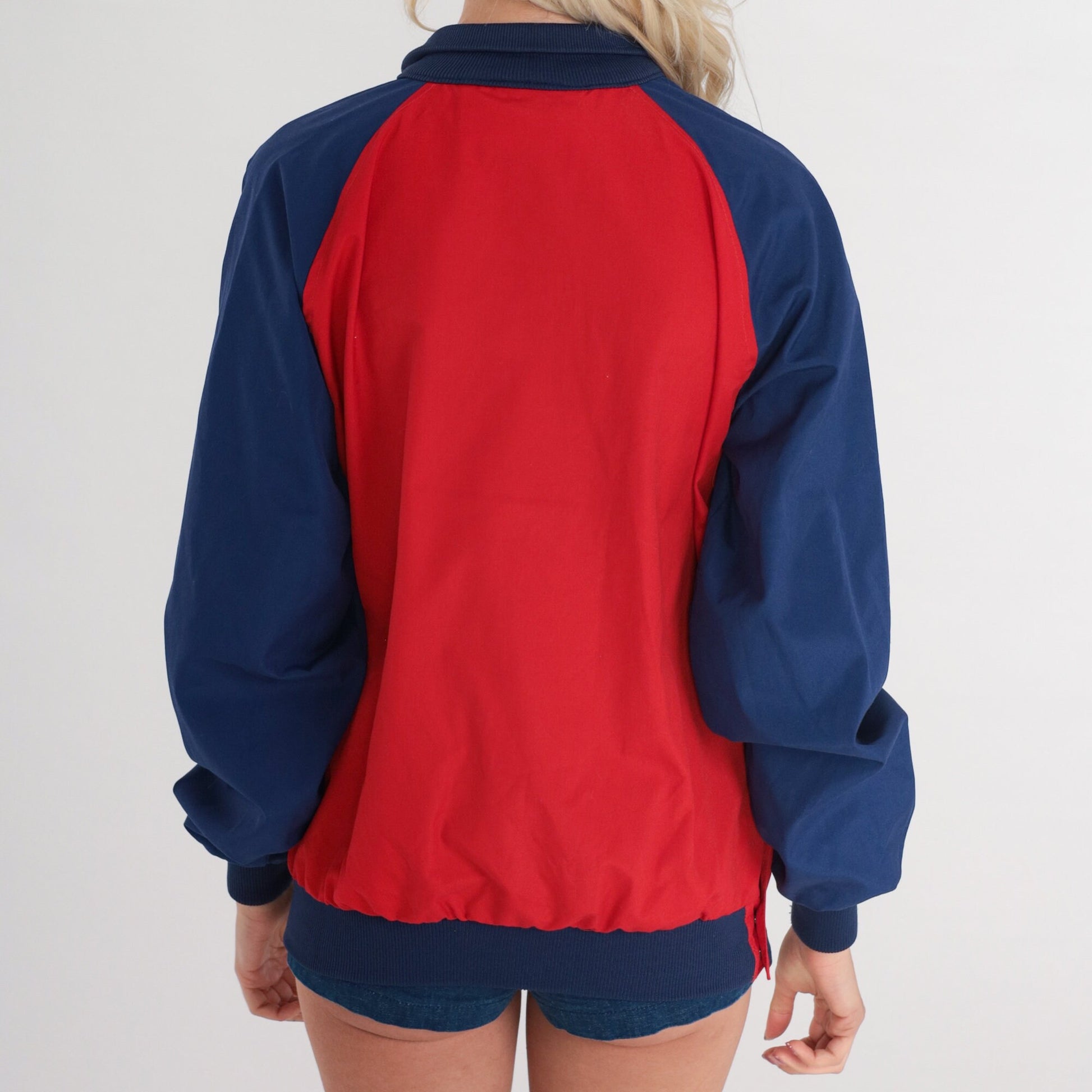 80s Compass Point Color Block Windbreaker Red Blue Quarter Zip Raglan Extra Small