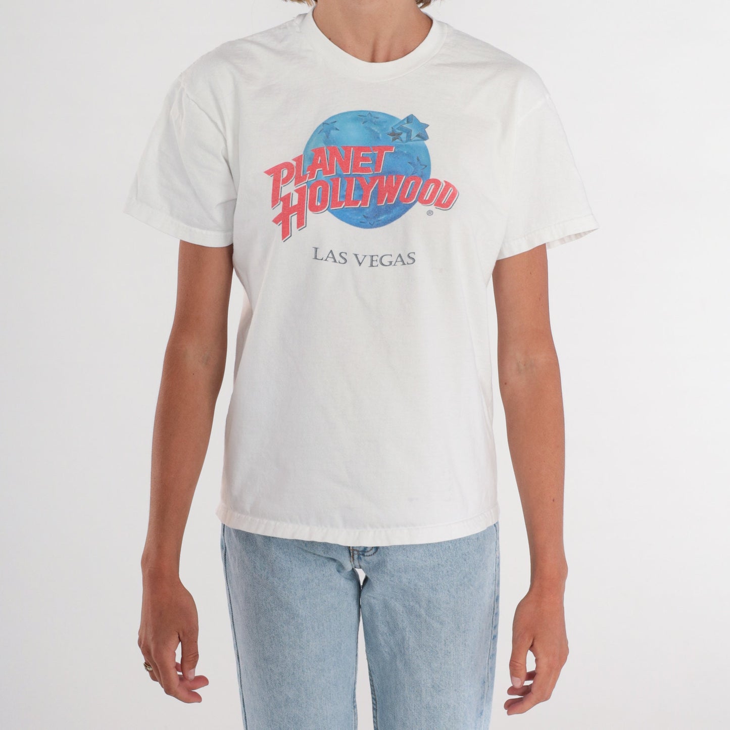 90s Planet Hollywood Las Vegas Graphic T-Shirt White Cotton Medium M