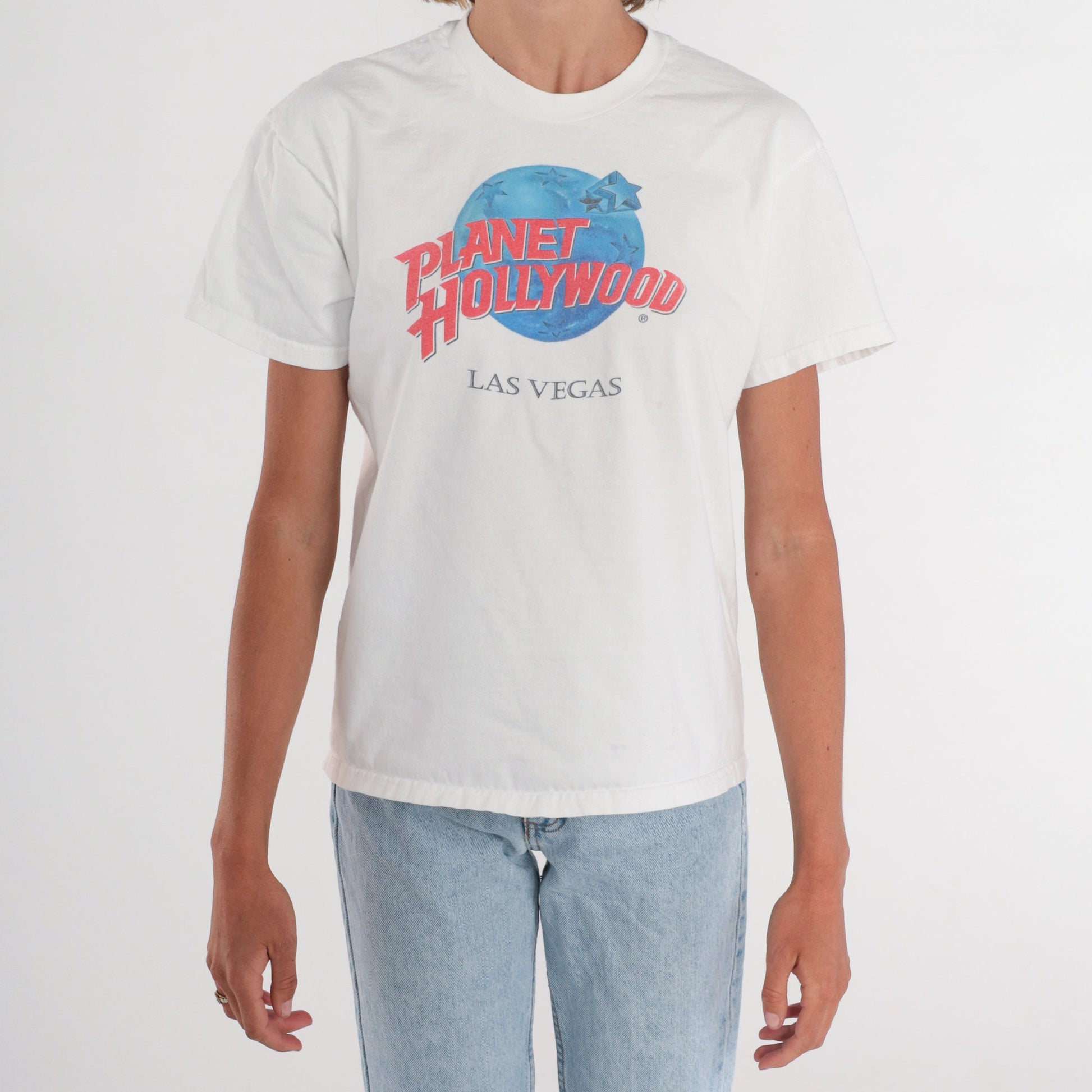 90s Planet Hollywood Las Vegas Graphic T-Shirt White Cotton Medium M