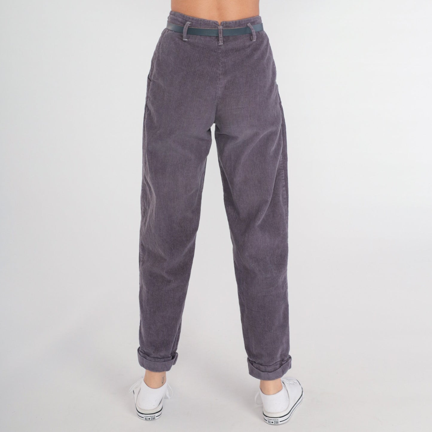80s Purple Corduroy High-Waist Pleated Tapered Trousers Extra Small