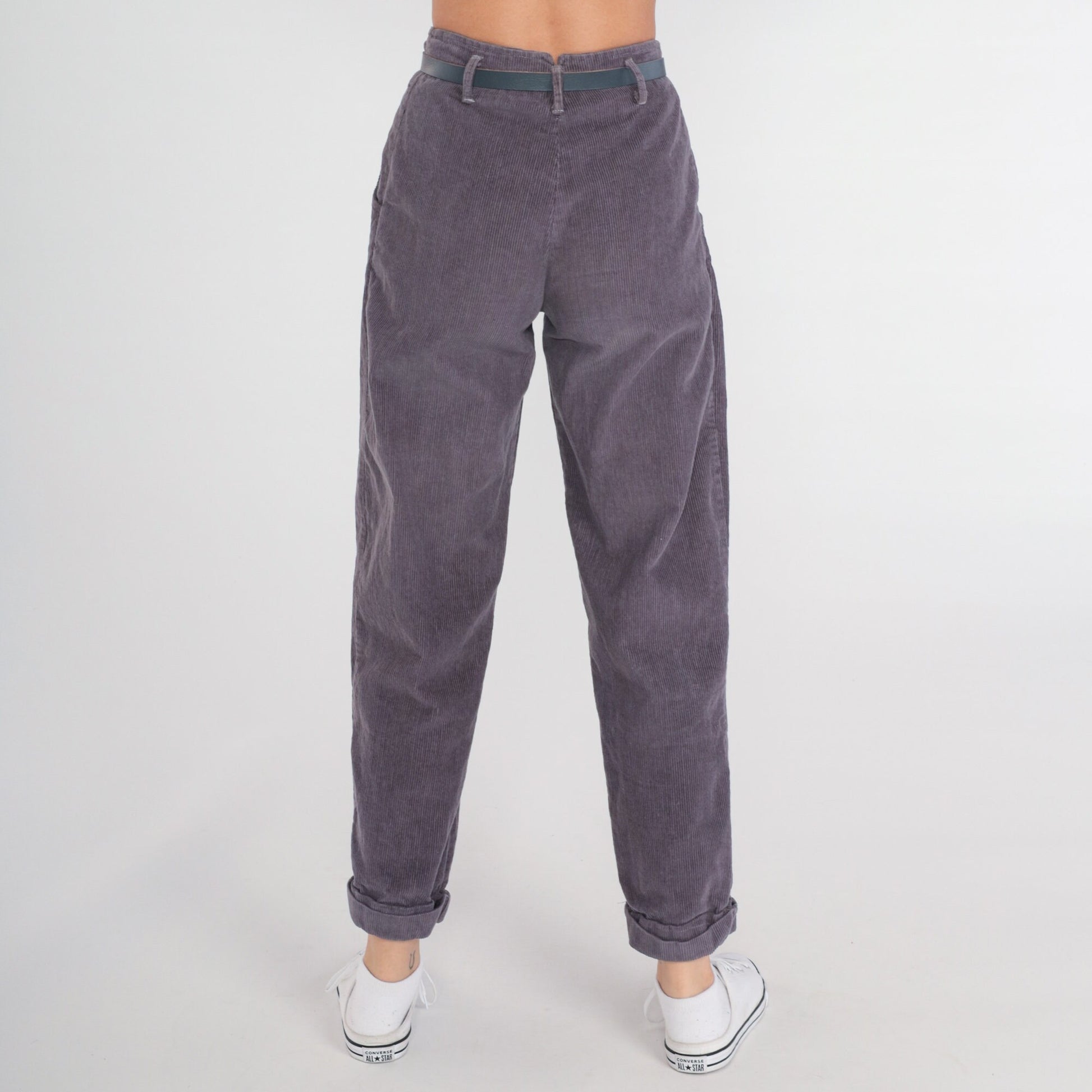 80s Purple Corduroy High-Waist Pleated Tapered Trousers Extra Small