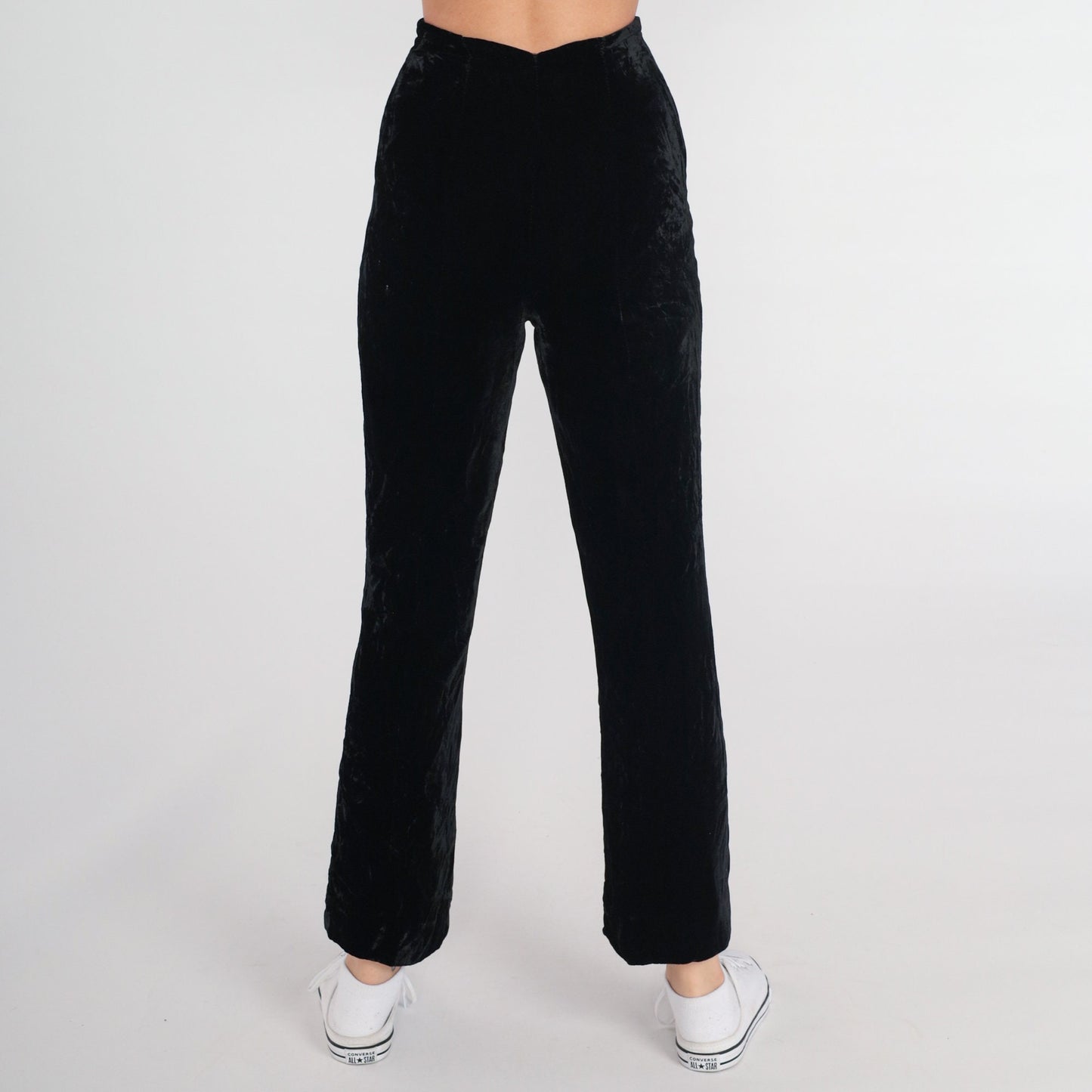90s Norma Kamali Black Velvet Bootcut Pants High Waisted Extra Small
