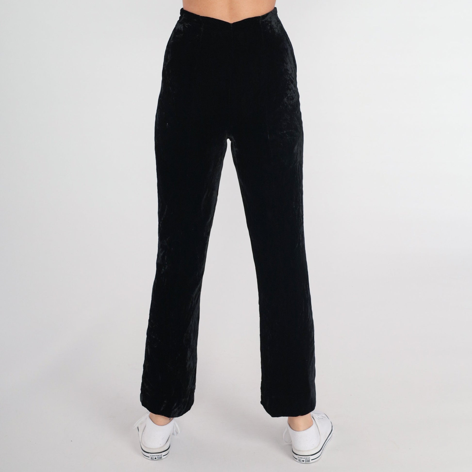 90s Norma Kamali Black Velvet Bootcut Pants High Waisted Extra Small