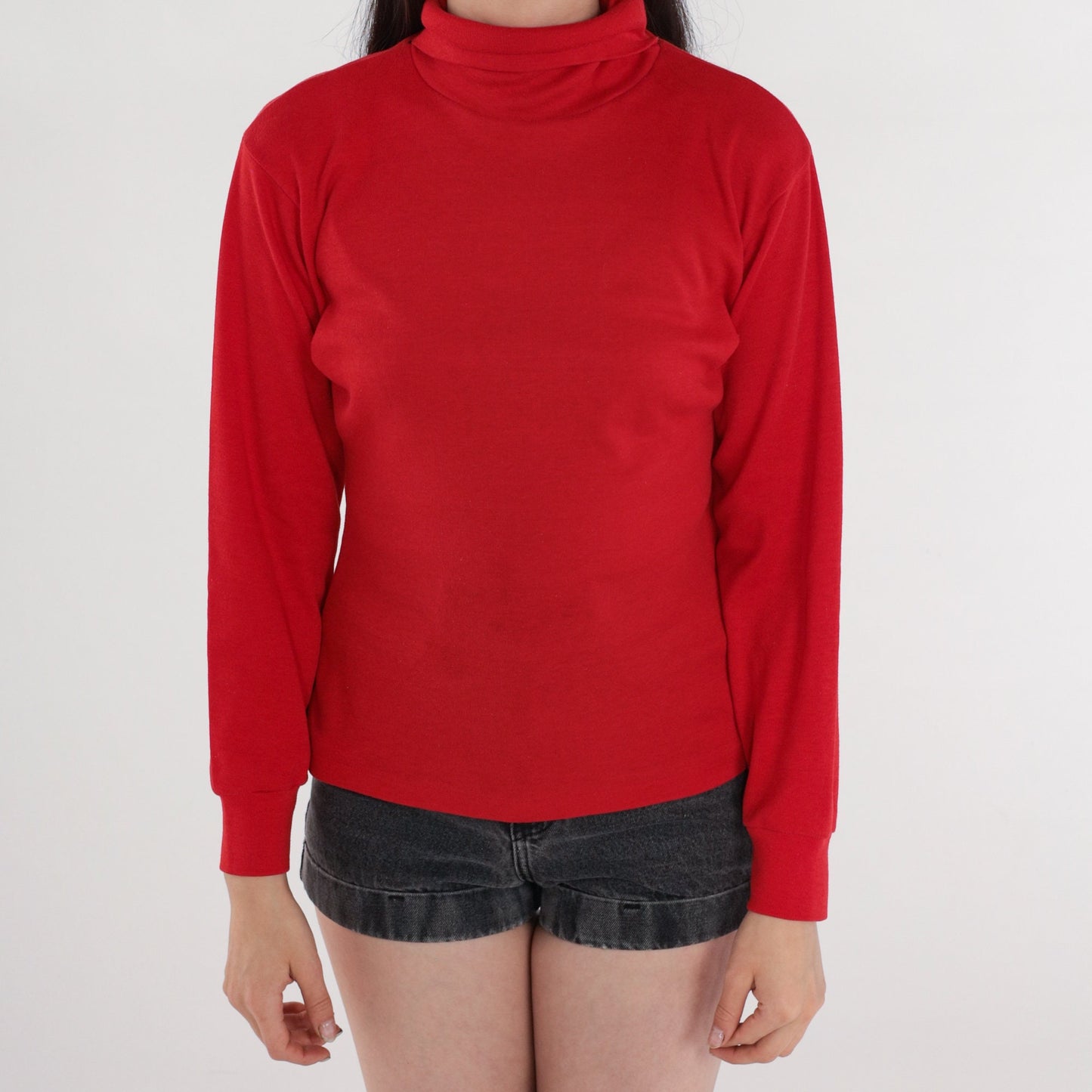 80s Red Turtleneck Long Sleeve Pullover Top Medium