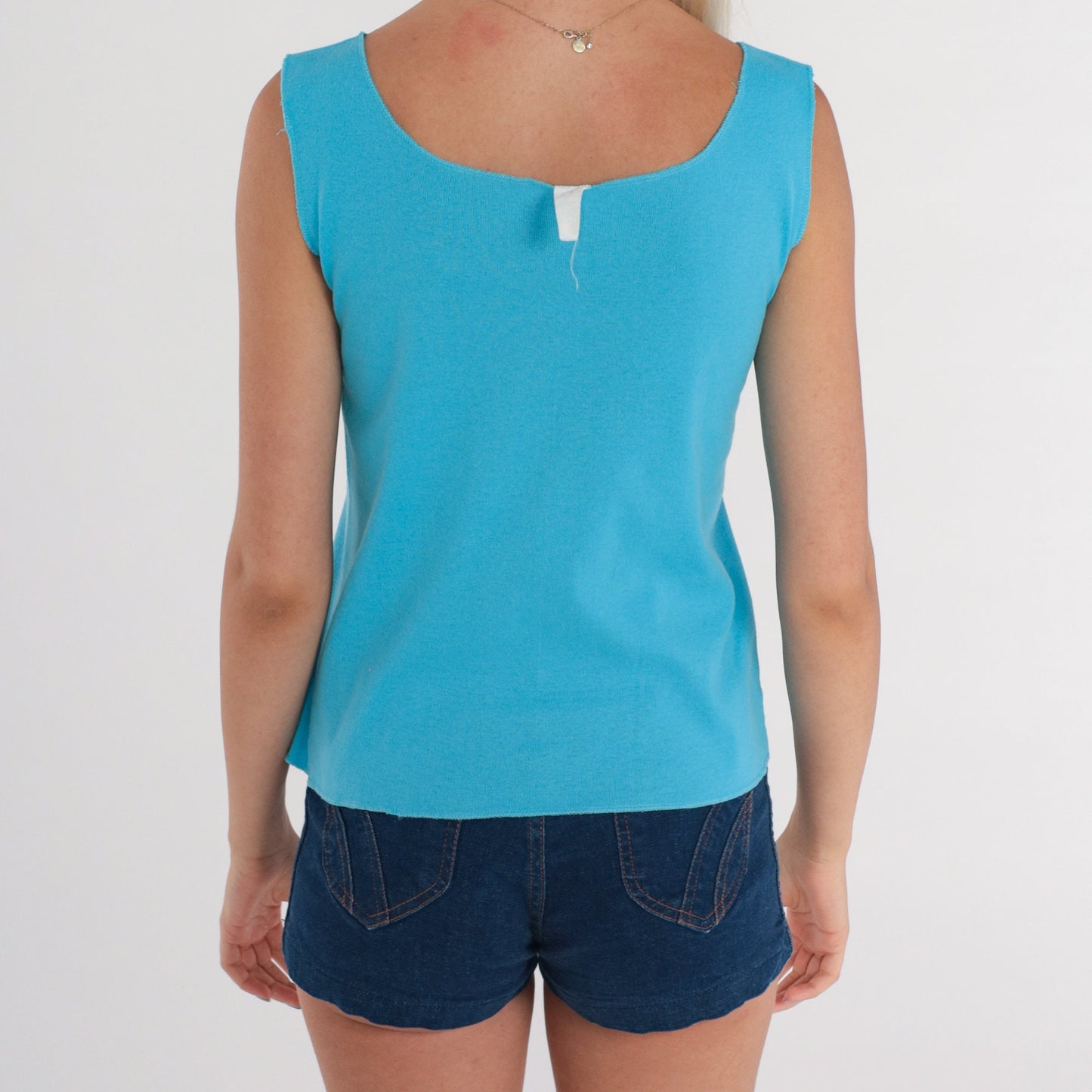 80s Hawaii Tropical Floral Tank Top Blue Orchid Graphic Sleeveless Small