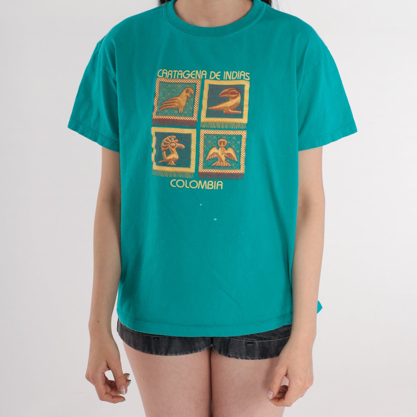 00s Cartagena Colombia Graphic T-Shirt Green Travel Tee Large