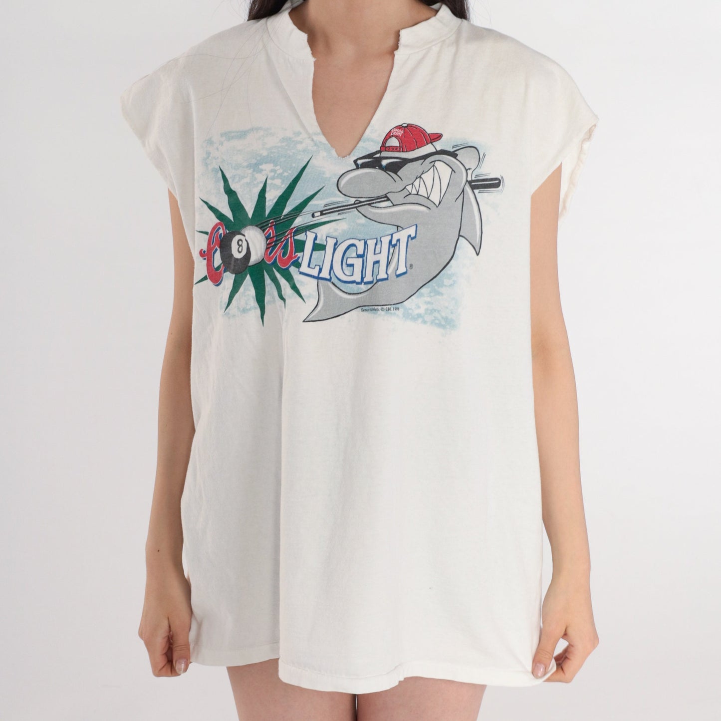 90s Coors Light Pool Shark Graphic Cutoff Muscle Tee White Extra Large