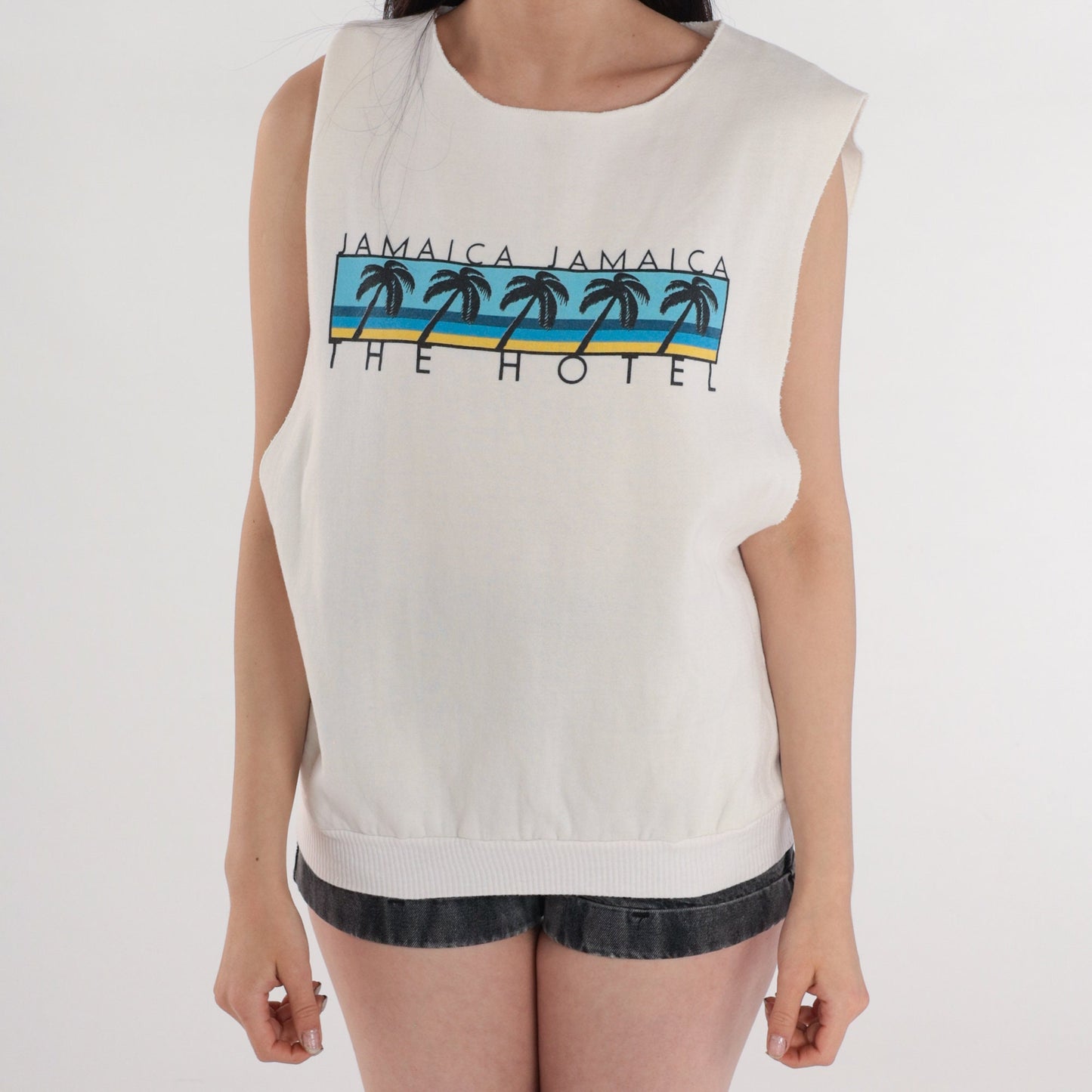 90s Jamaica Hotel Palm Tree Tank Top Graphic Sleeveless Sweatshirt Medium