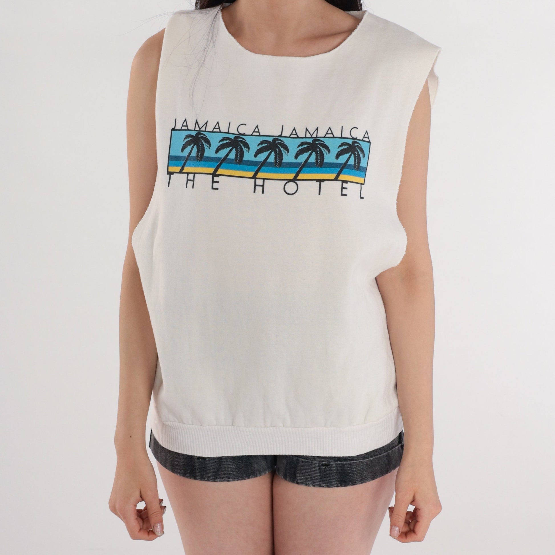 90s Jamaica Hotel Palm Tree Tank Top Graphic Sleeveless Sweatshirt Medium