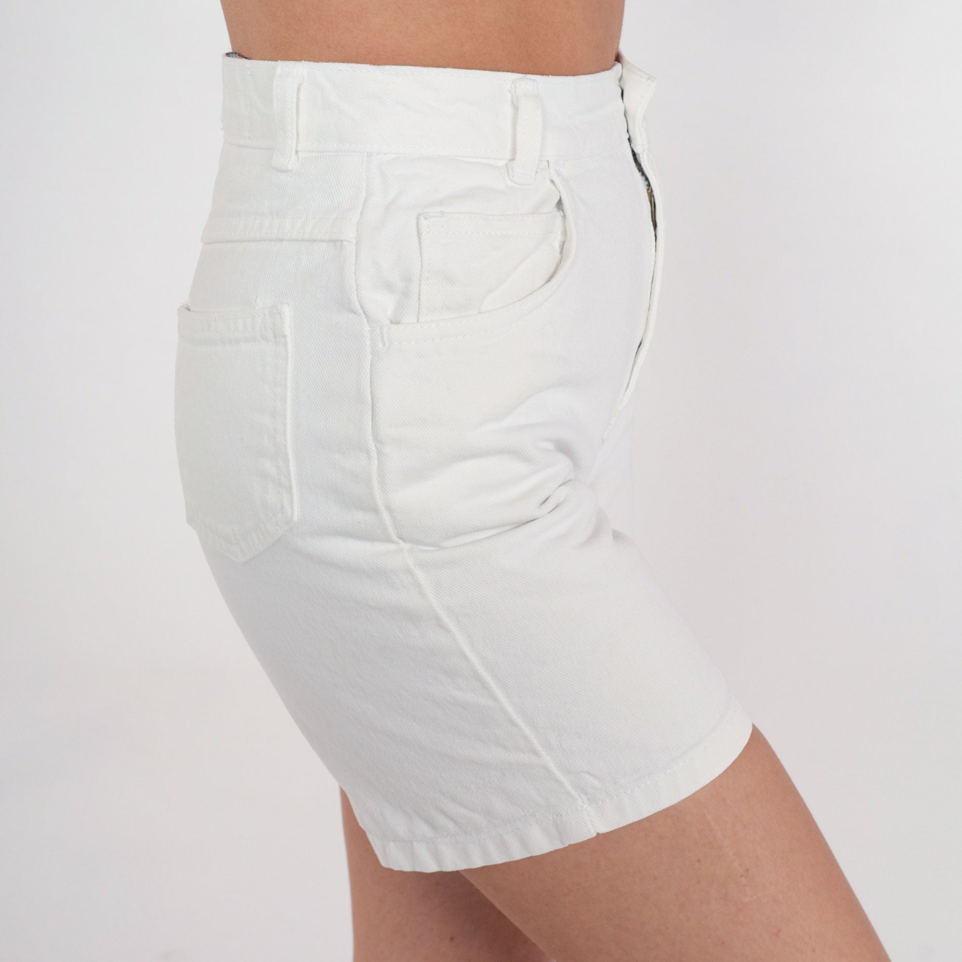 90s White Denim High-Waist Shorts Jean Bermuda XXS
