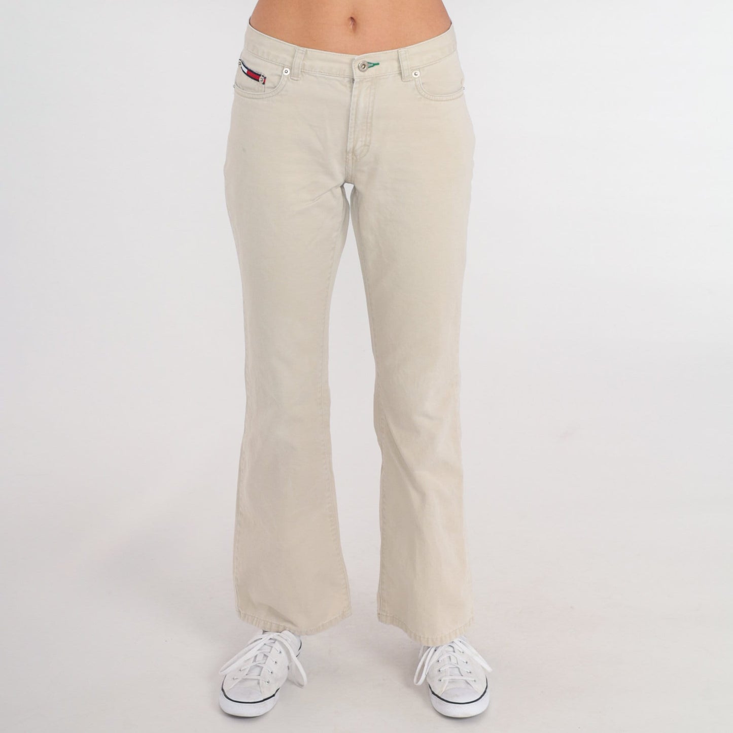 Tommy Hilfiger Khaki Flared Pants Y2K Low Rise 00s Trousers Extra Small