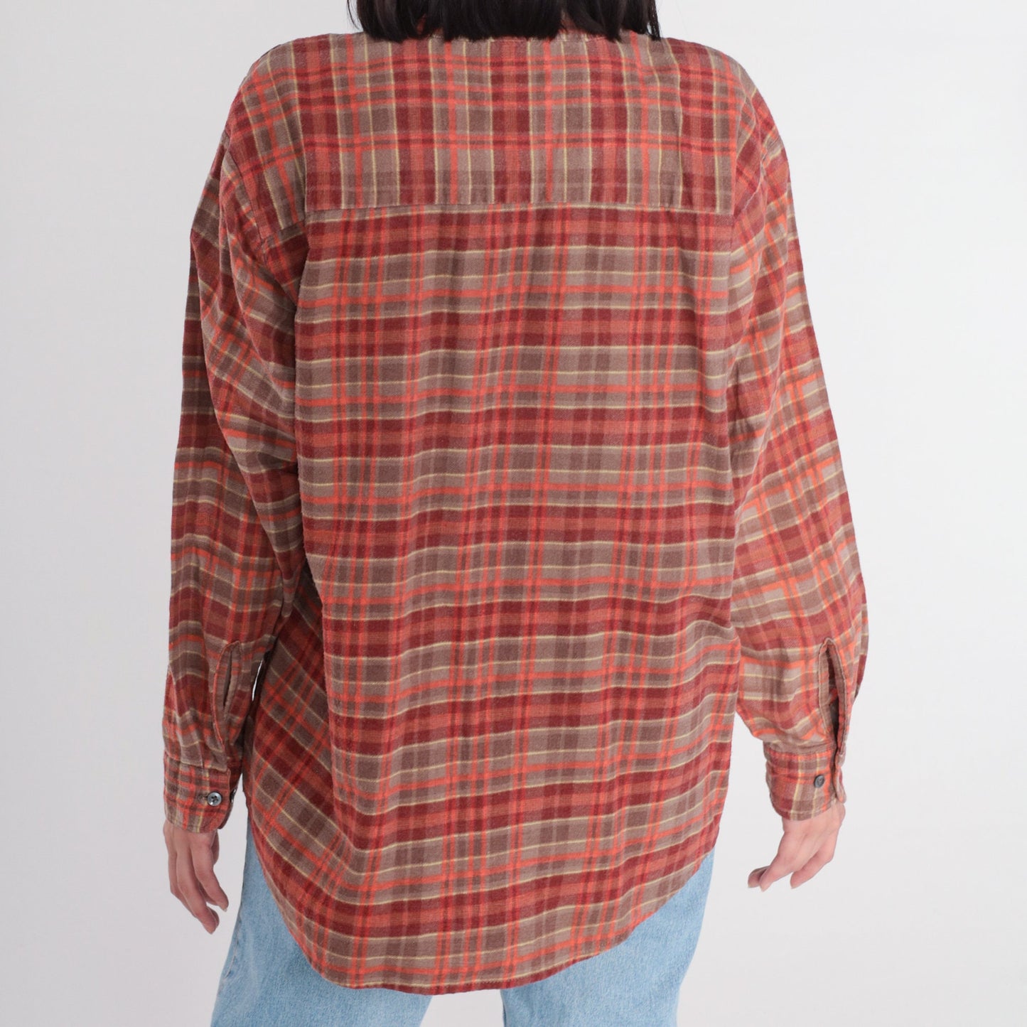 90s Haband Red Plaid Flannel Button-Up Shirt Long Sleeve Large