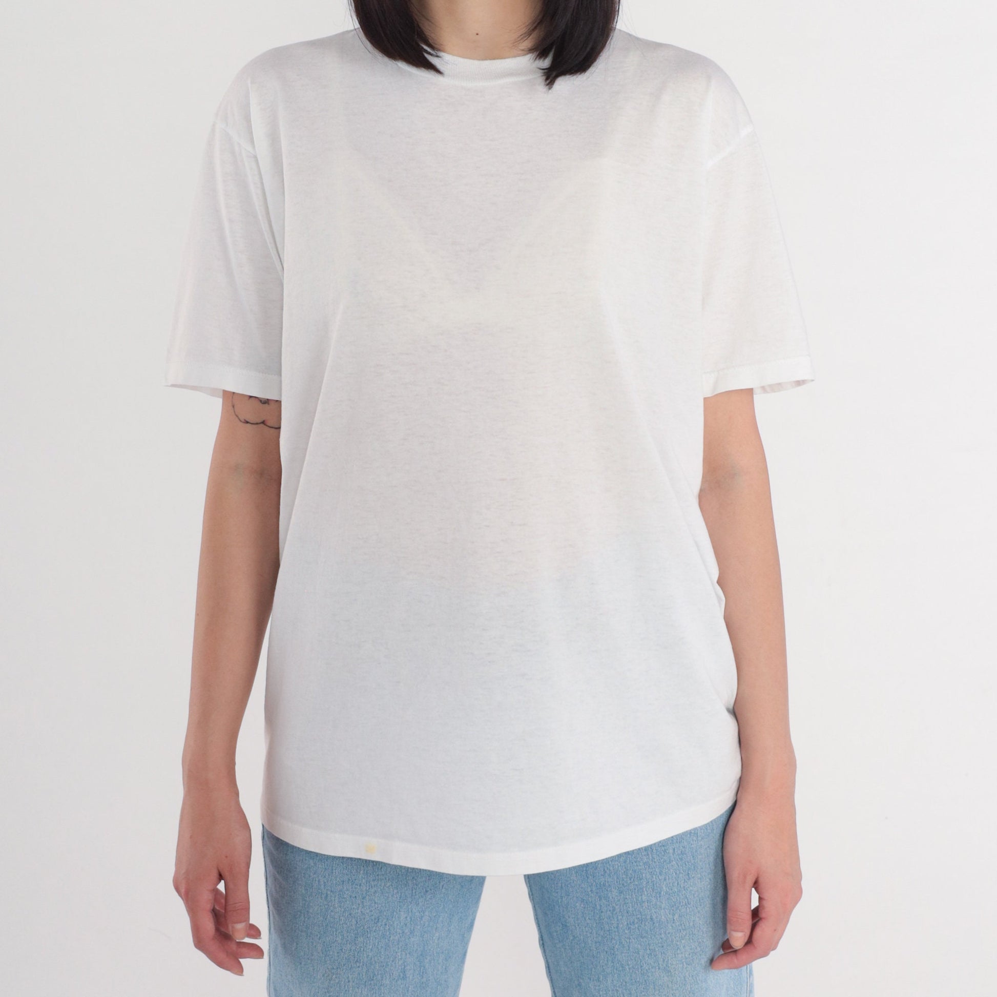 90s Jerzees Plain White Crewneck T-Shirt Cotton Blend Large L