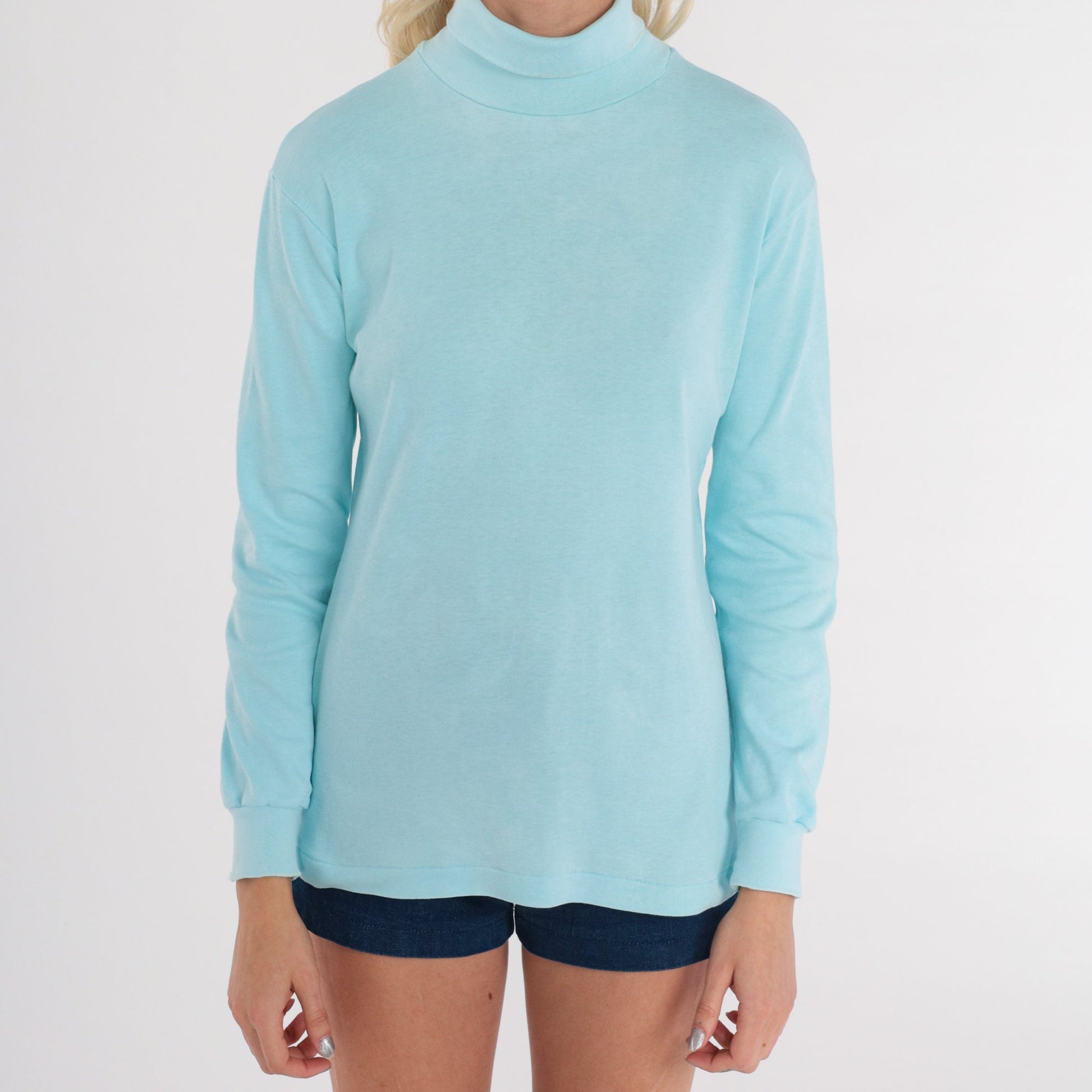 80s Skyr Baby Blue Turtleneck Long Sleeve Cotton Knit Small