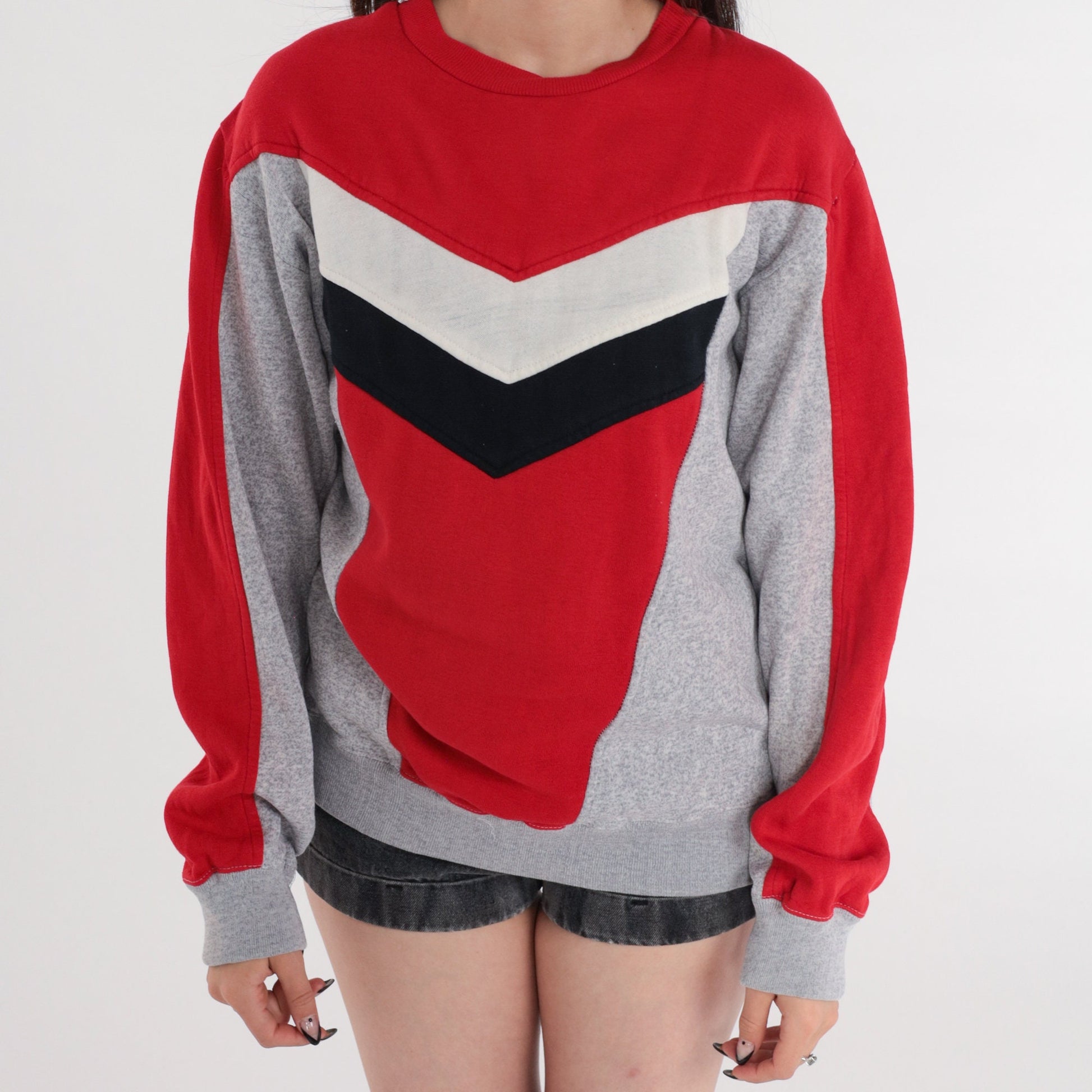80s Spalding Chevron Striped Crewneck Sweatshirt Colour Block Small