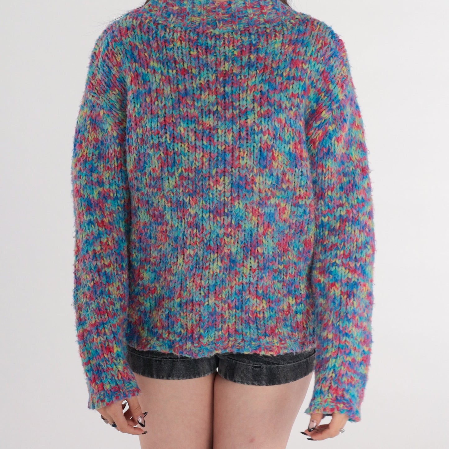Y2K Space Dye Mockneck Sweater Multicolor Chunky Knit Pullover XS