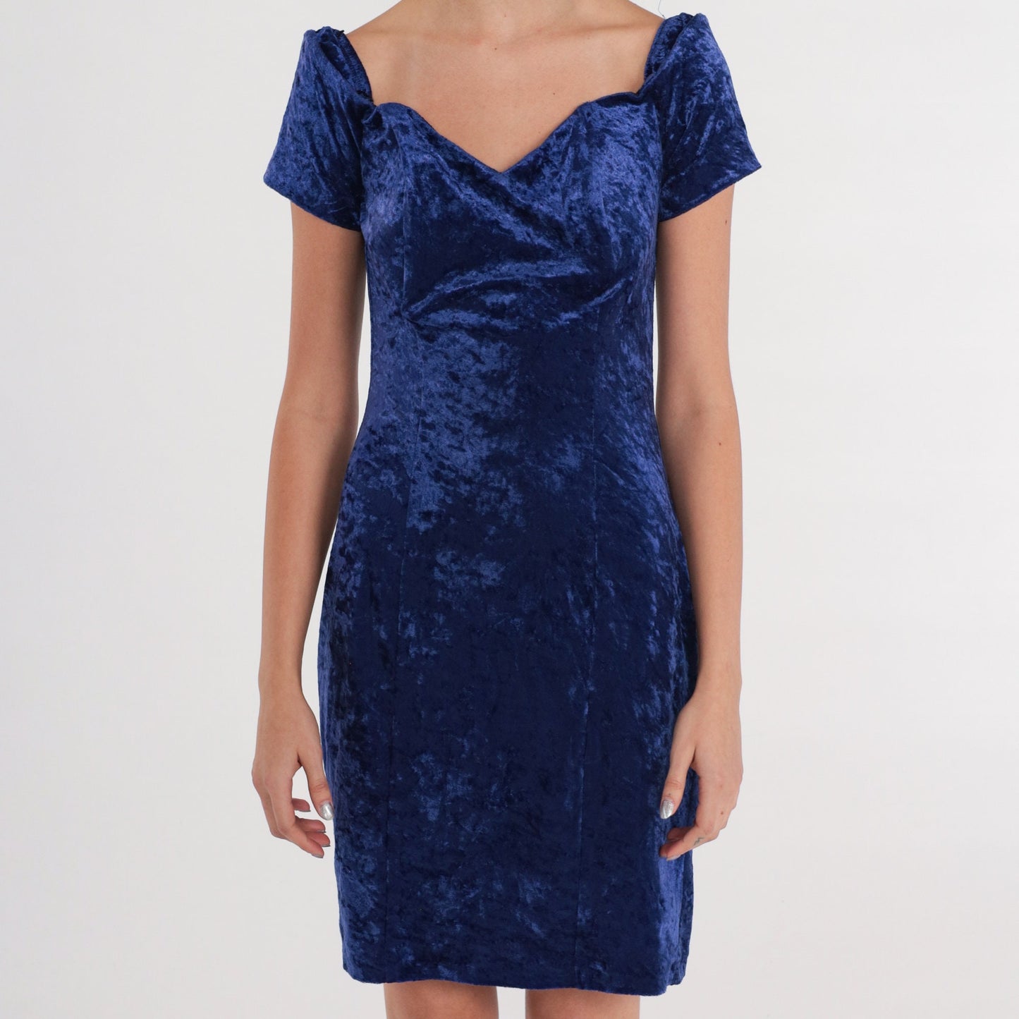 90s All That Jazz Blue Velvet Mini Dress Sweetheart Neckline Small