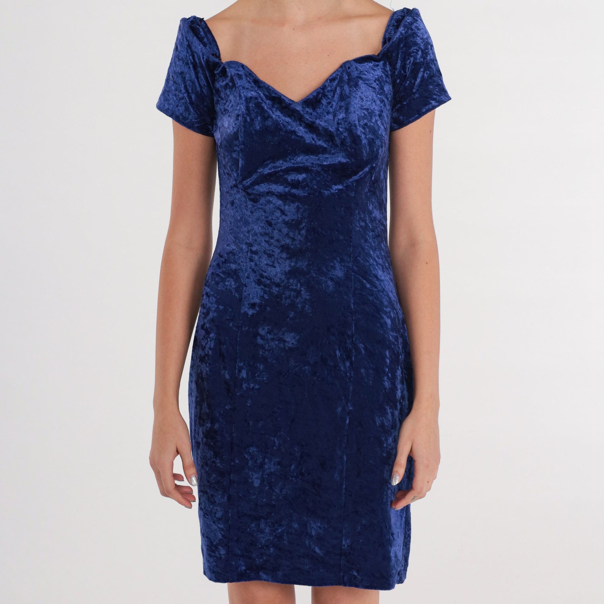 90s All That Jazz Blue Velvet Mini Dress Sweetheart Neckline Small