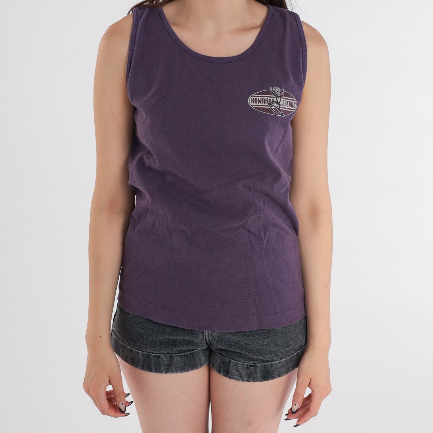 90s Hawaiian Legends Surf Graphic Tank Top Purple Cotton Small S