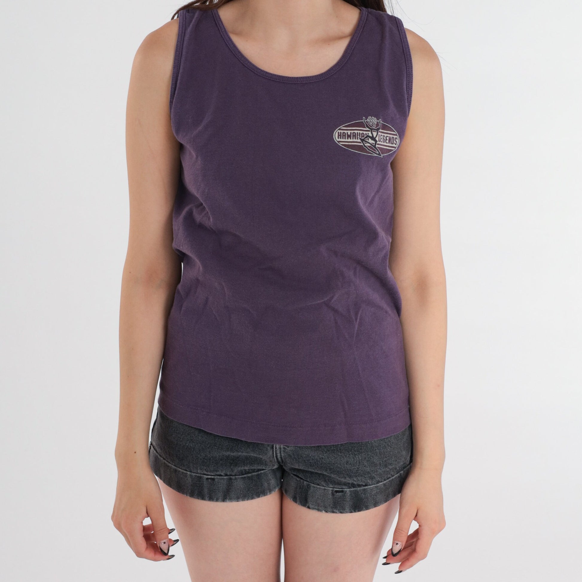 90s Hawaiian Legends Surf Graphic Tank Top Purple Cotton Small S