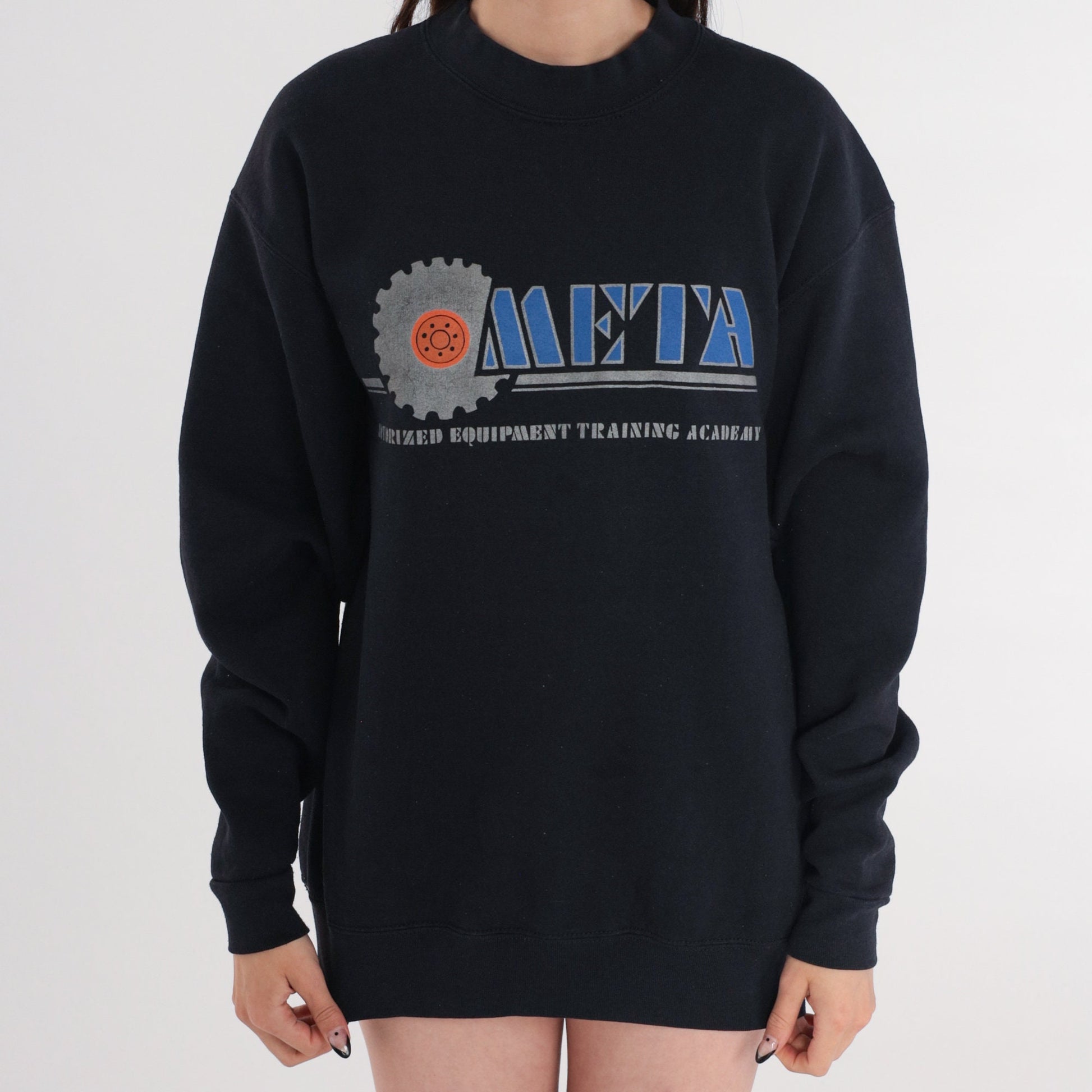 90s META Maintenance Equipment Training Academy Sweatshirt Black Crewneck Large L