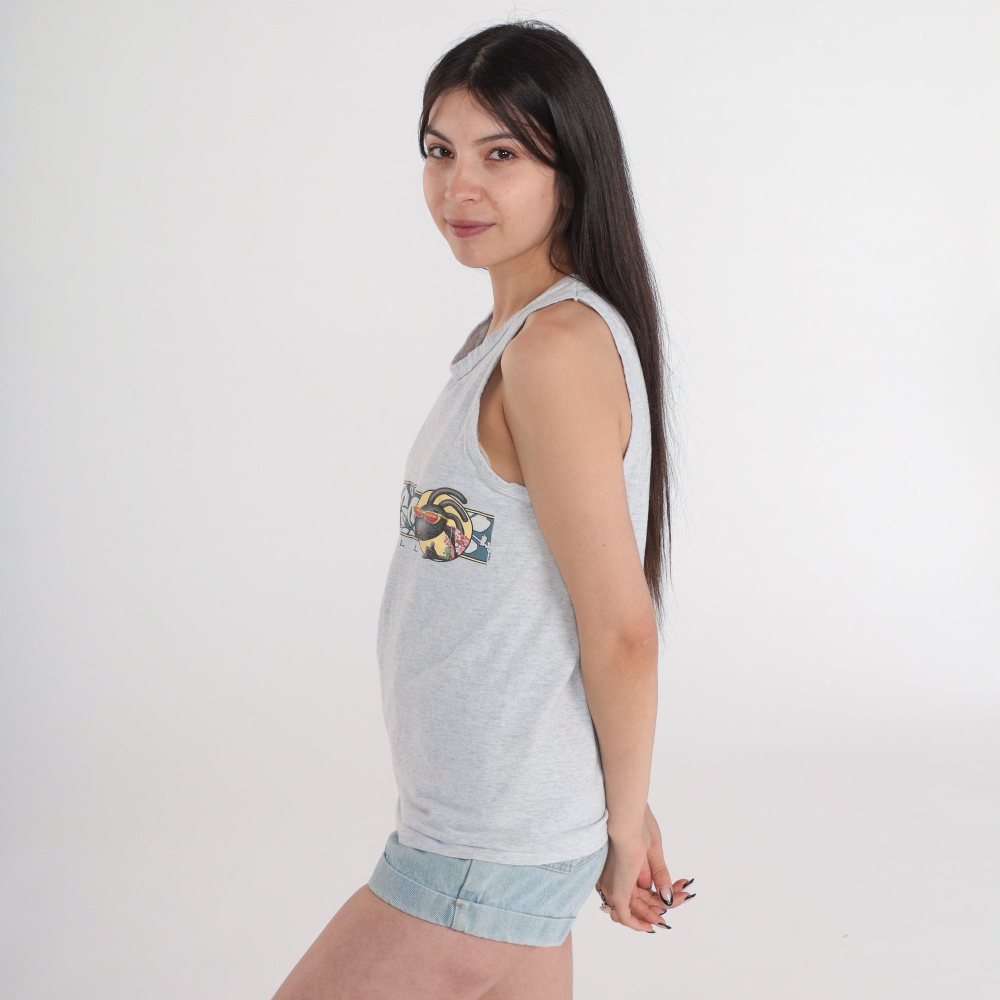 90s Lake Powell Fish Graphic Tank Top Heather Grey Small
