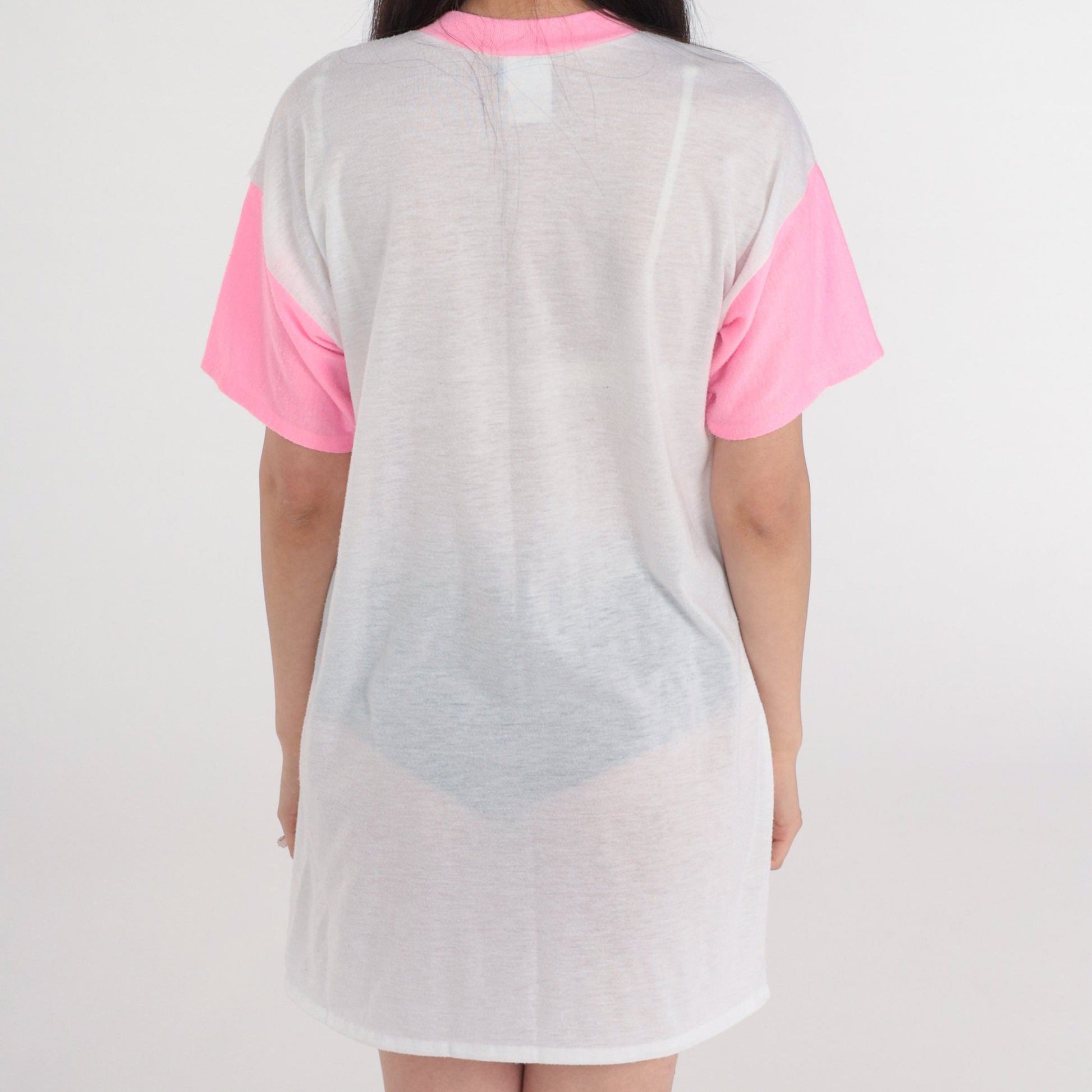 90s Time To Shop Graphic Nightgown Hot Pink Ringer Dress Small Medium