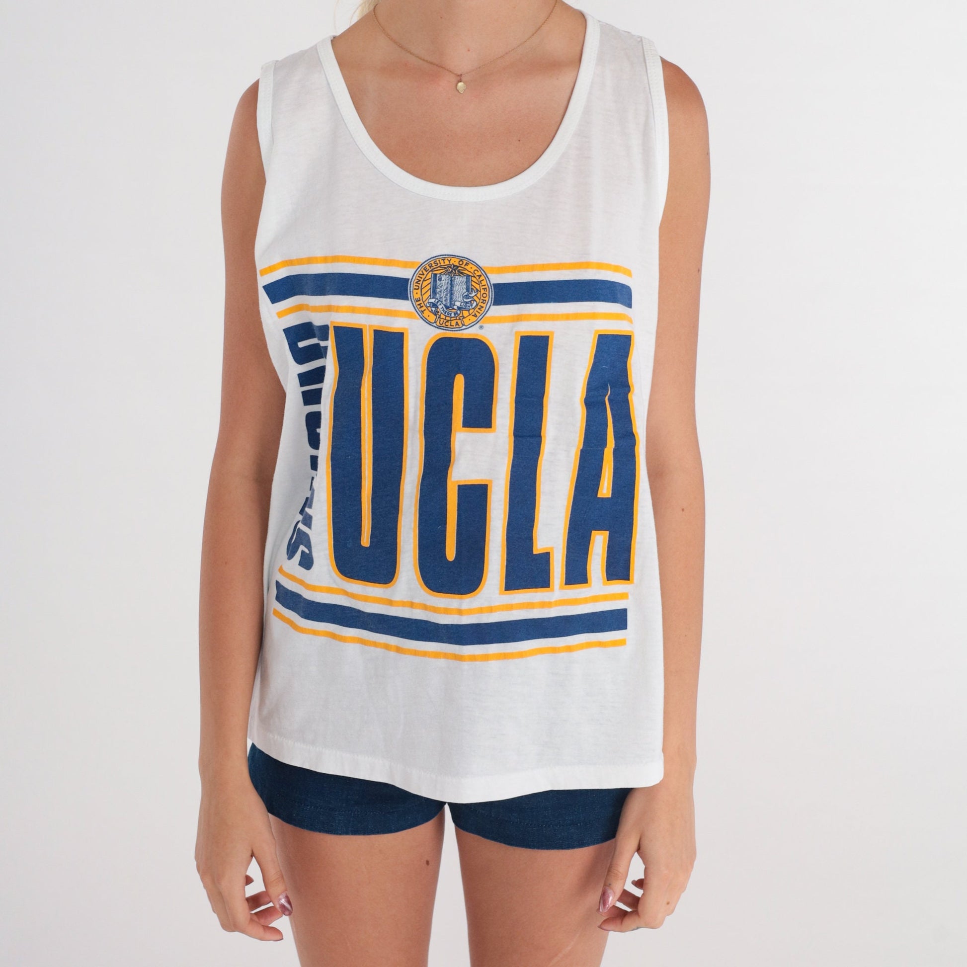80s UCLA Bruins Graphic Tank Top White Single Stitch Medium