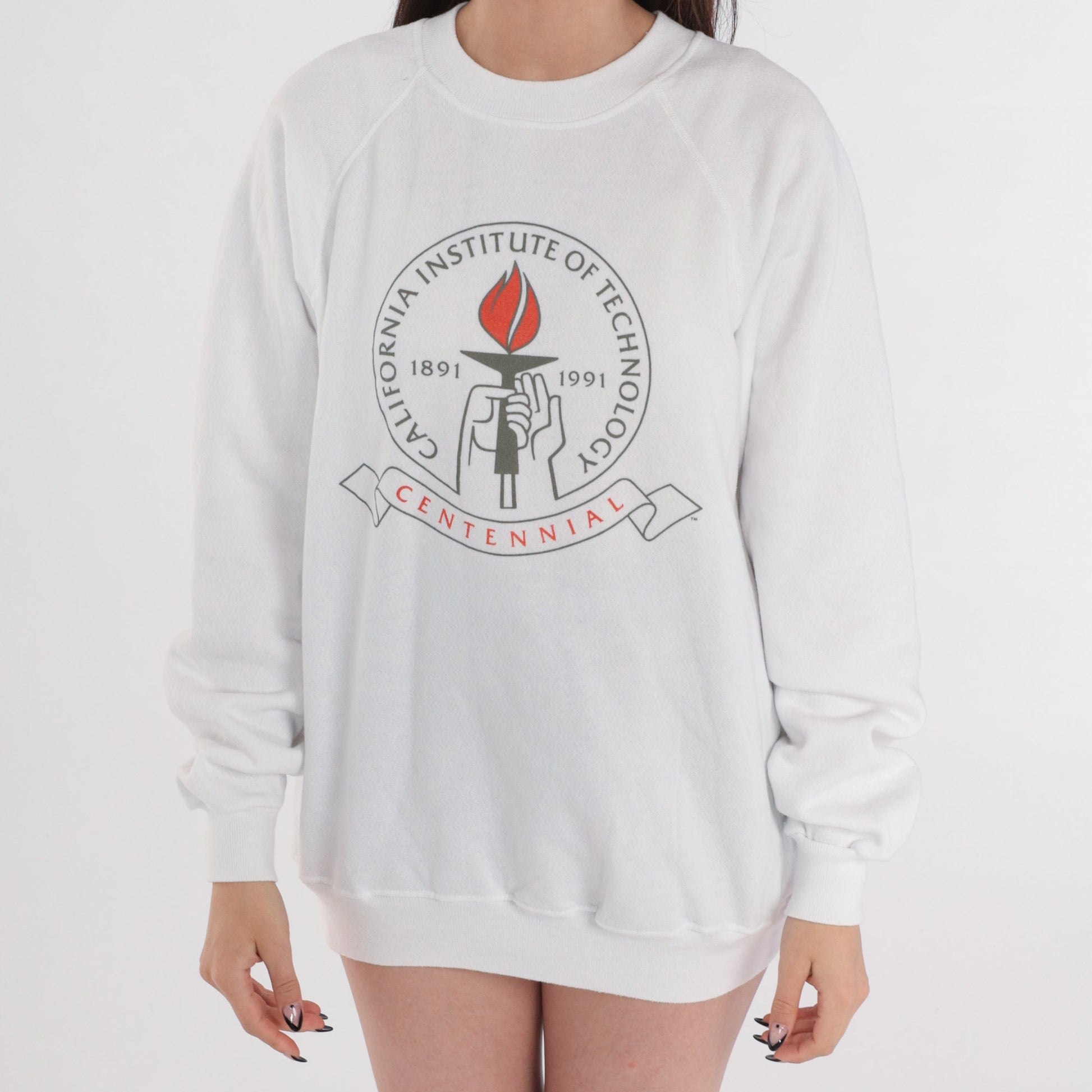 90s Caltech California Institute of Technology Raglan Sweatshirt White Centennial Extra Large XL
