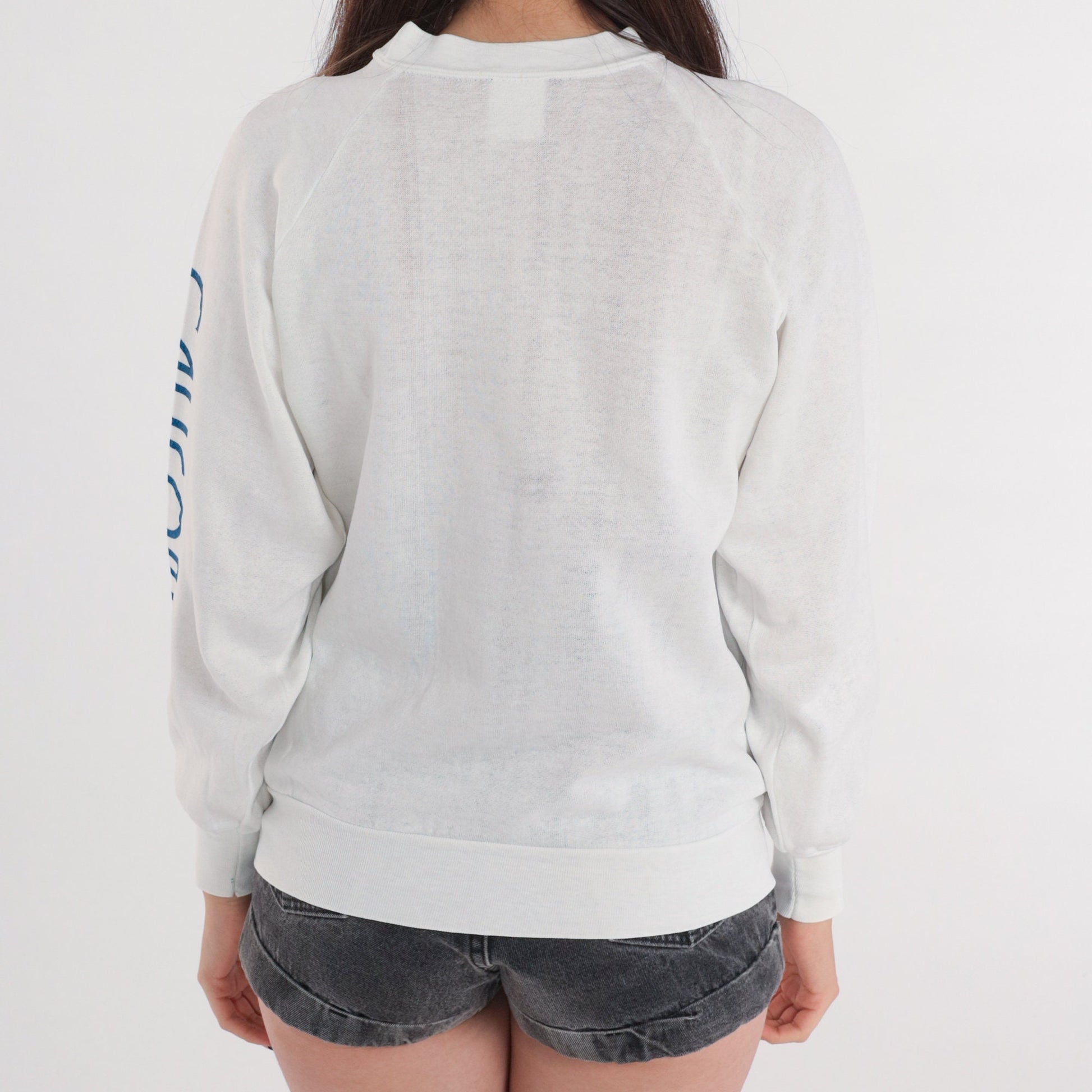 80s San Francisco California Sailboat Graphic Sweatshirt White Raglan Small