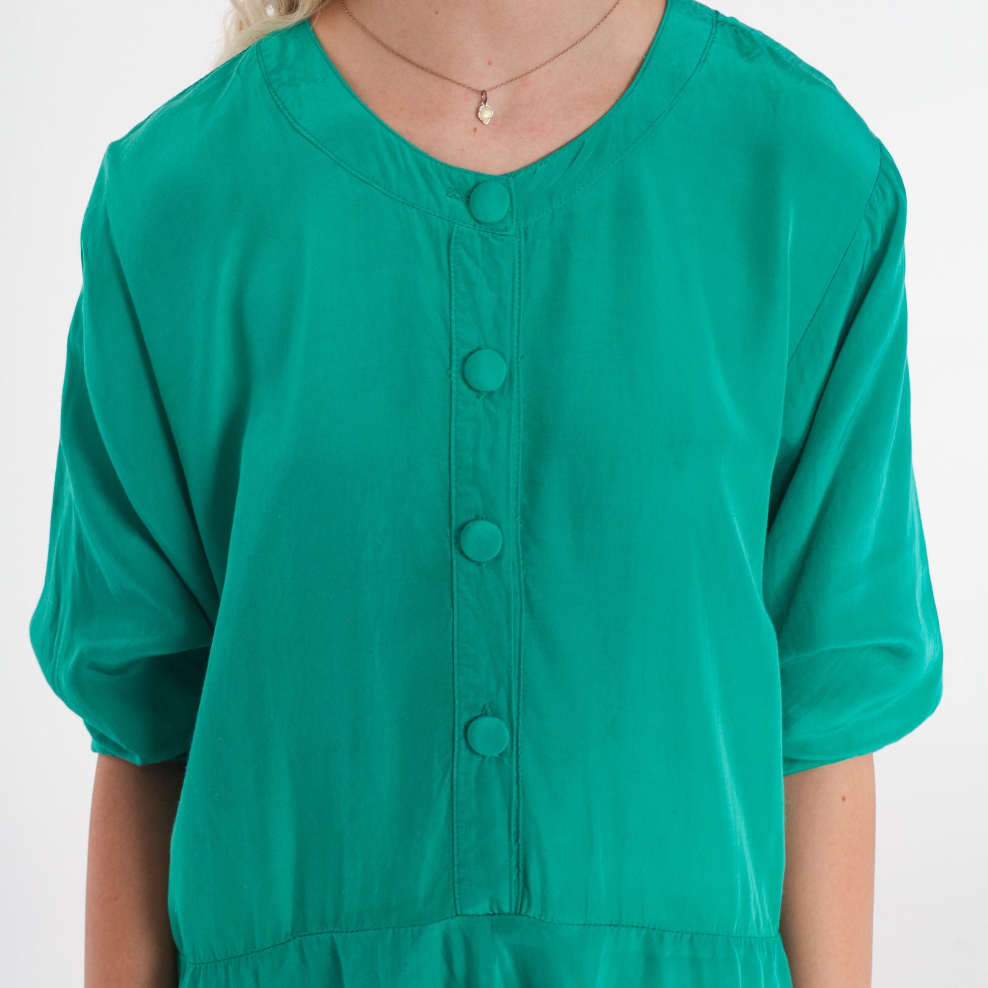 90s Nina Piccalina Green Mini Dress Button-Up Short Sleeve Medium