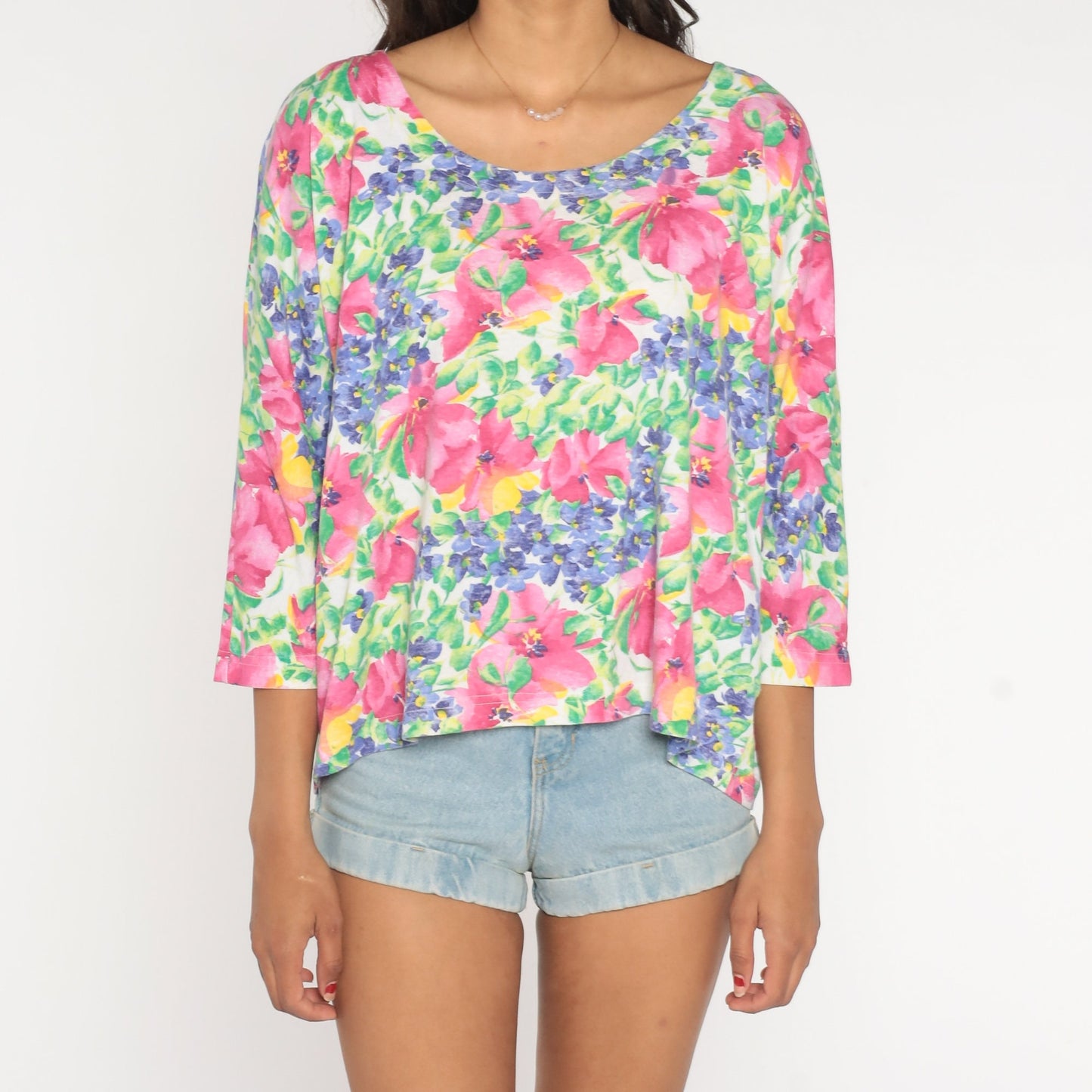 90s Floral Long Sleeve Shirt Flower Print Cotton Blend Women's 14/16