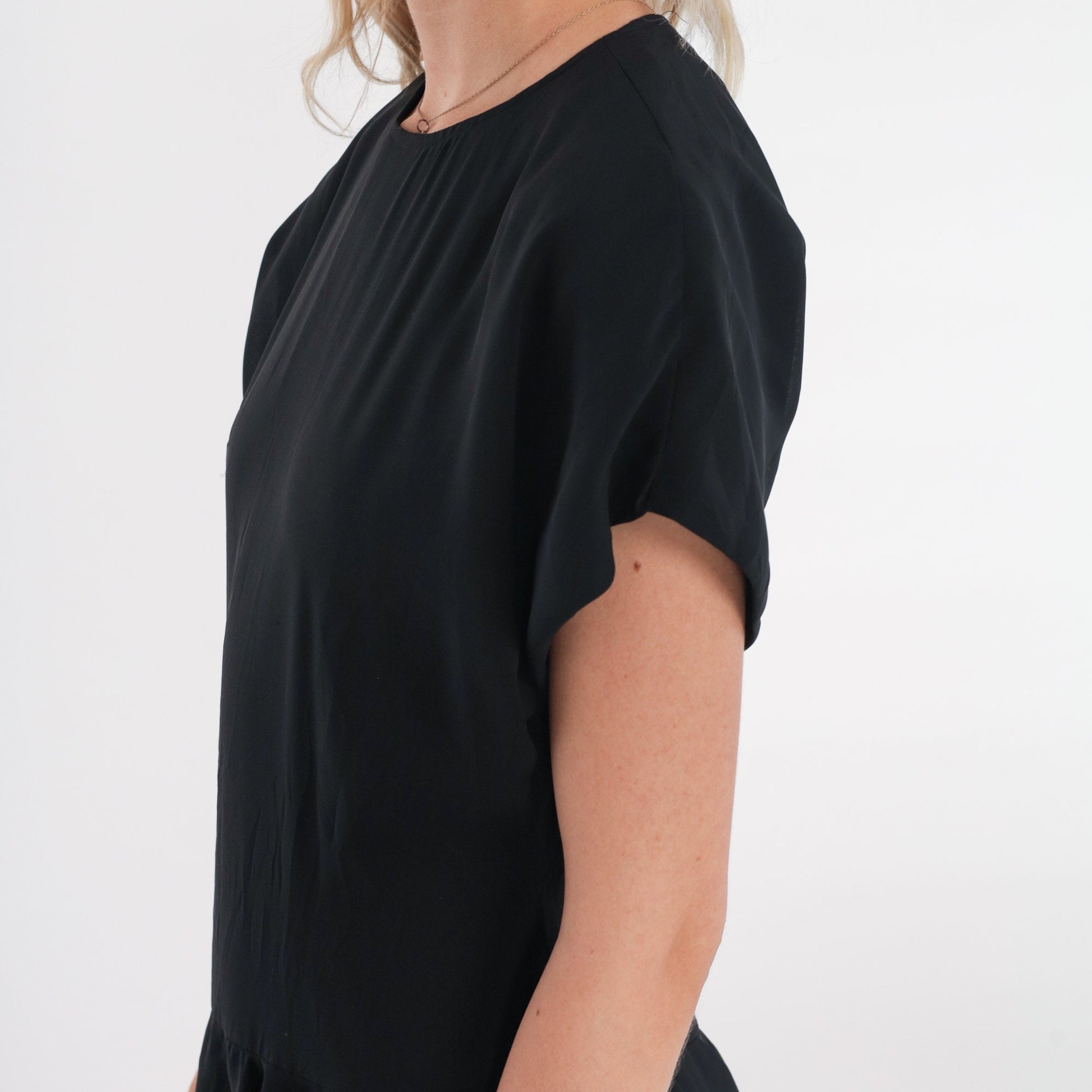 80s Jodi of California Black Mini Dress Ruffled Tiered Skirt Short Sleeve Small
