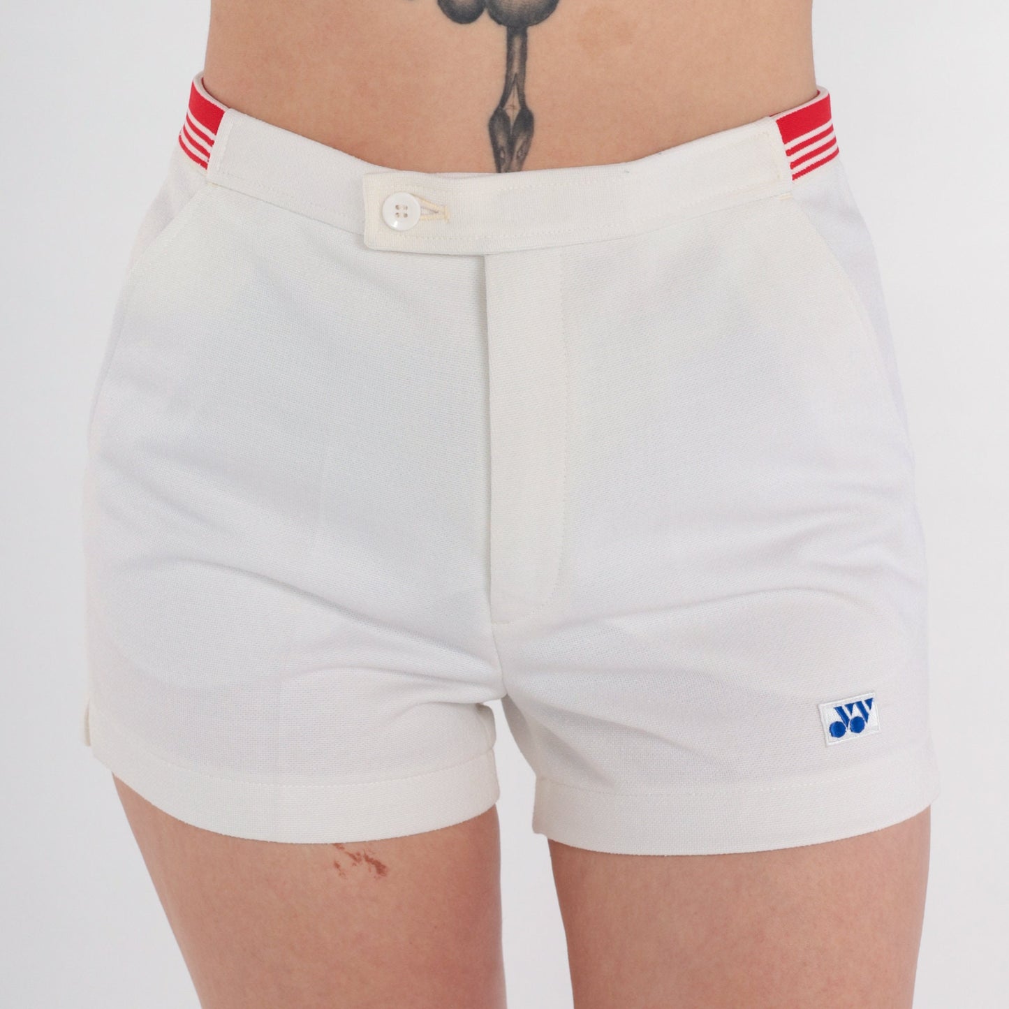 80s Yonex Tennis Shorts White Red Stripe High Waist Small
