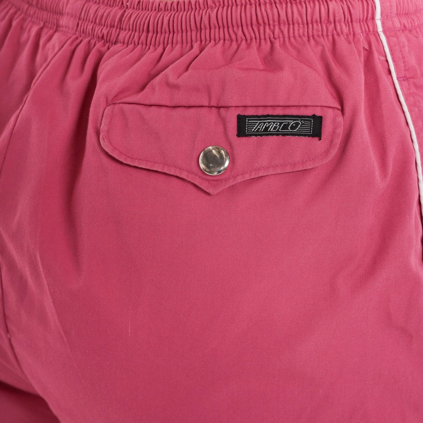 80s Pink Swim Trunks White Piping Elastic Waist Shorts Medium