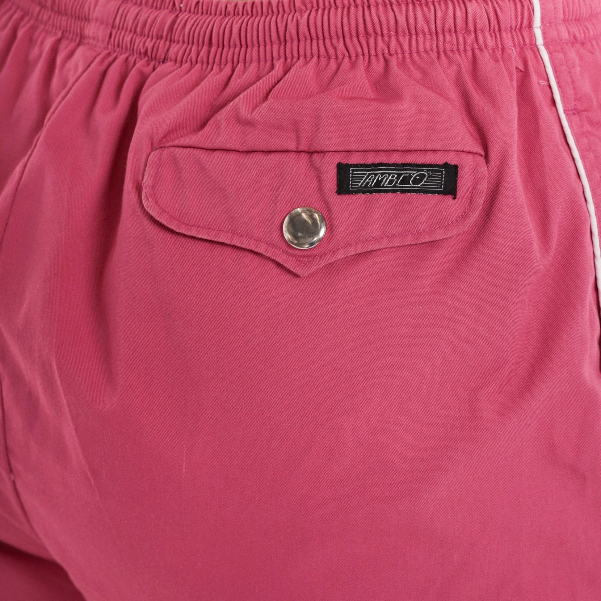 80s Pink Swim Trunks White Piping Elastic Waist Shorts Medium
