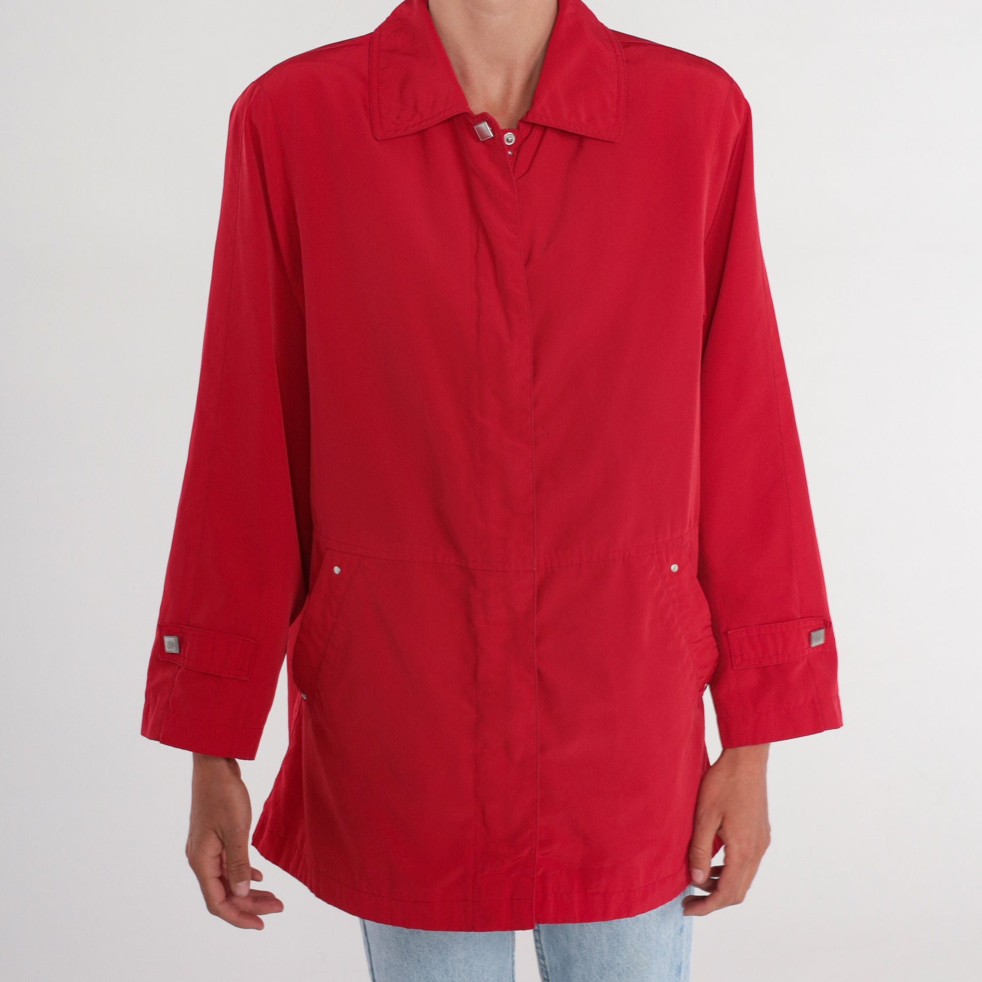 Y2K Red Windbreaker Jacket Zip Up Shell Coat Small S
